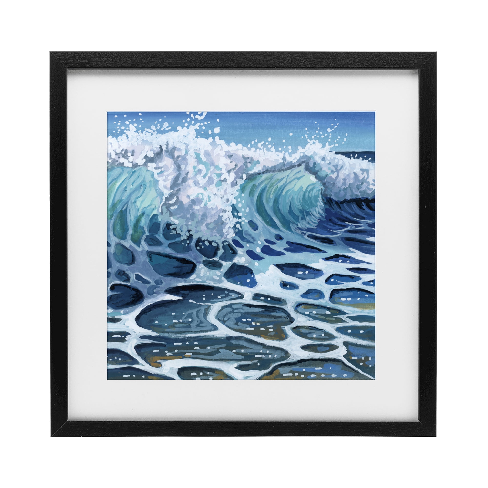 Stupell Industries Strong Crashing Waves on Beach Black Framed Print Under Glass, design by Kate Jarvik Birch