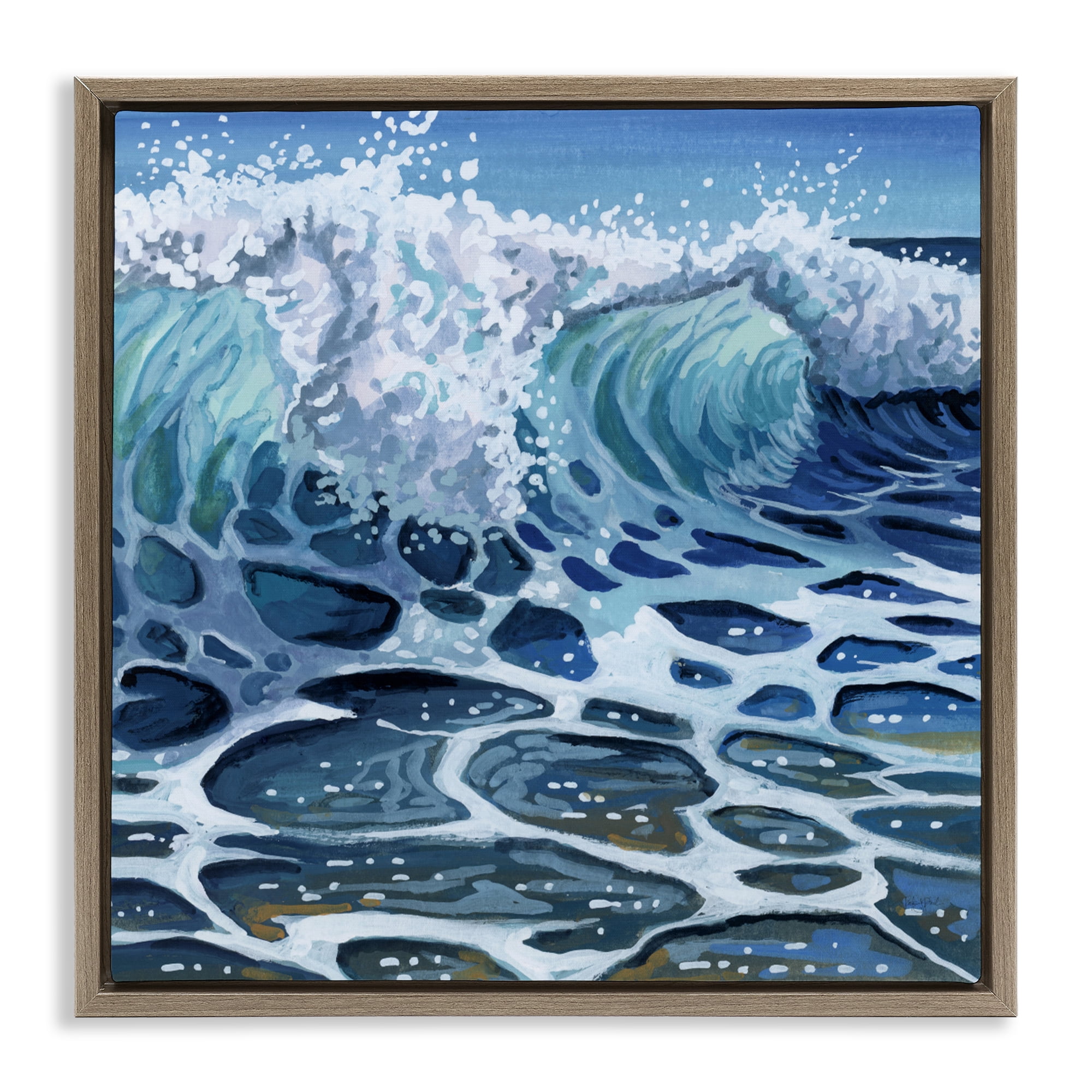 Stupell Industries Strong Crashing Waves on Beach Brown Framed Floater Canvas Wall Art, design by Kate Jarvik Birch