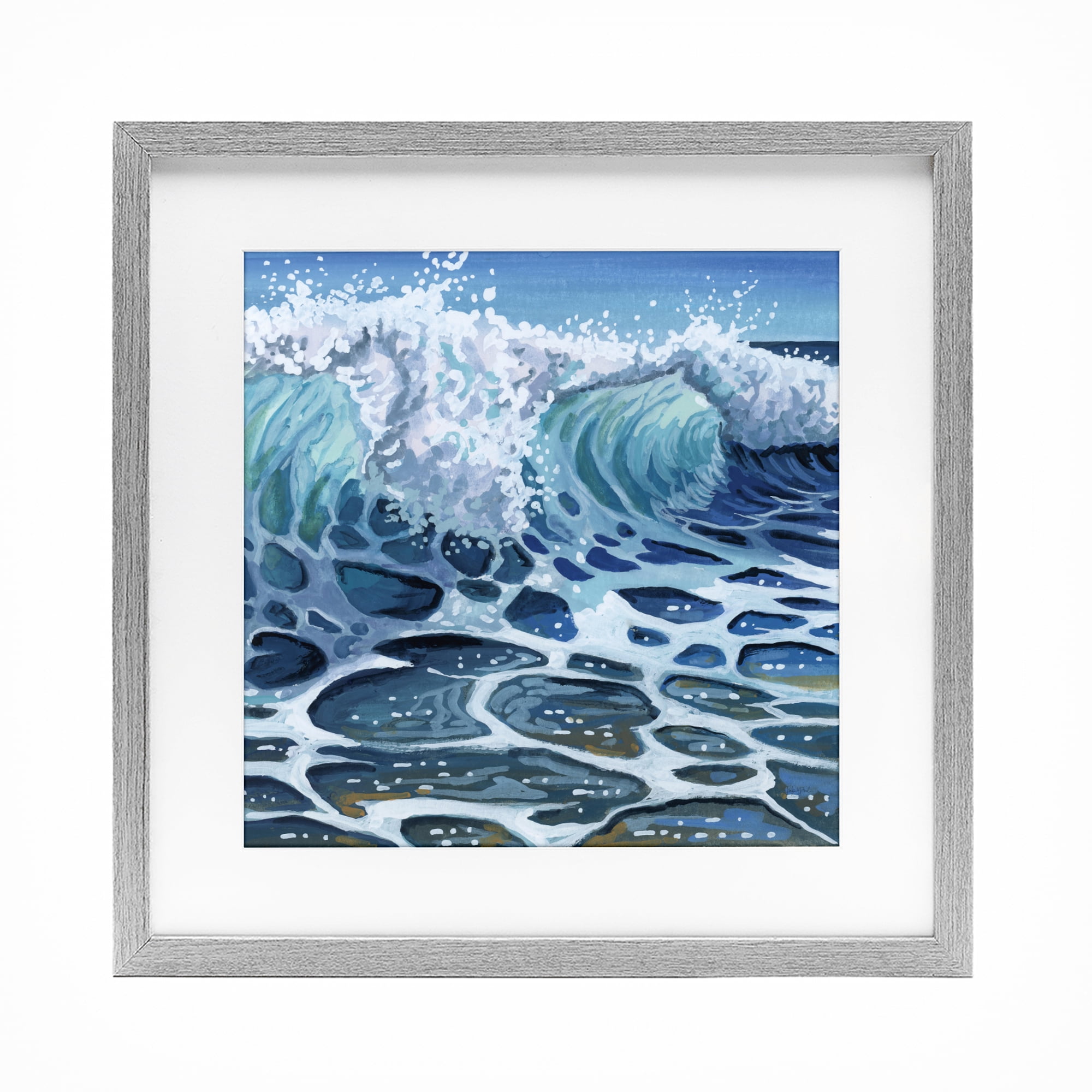 Stupell Industries Strong Crashing Waves on Beach Gray Framed Print Under Glass, design by Kate Jarvik Birch