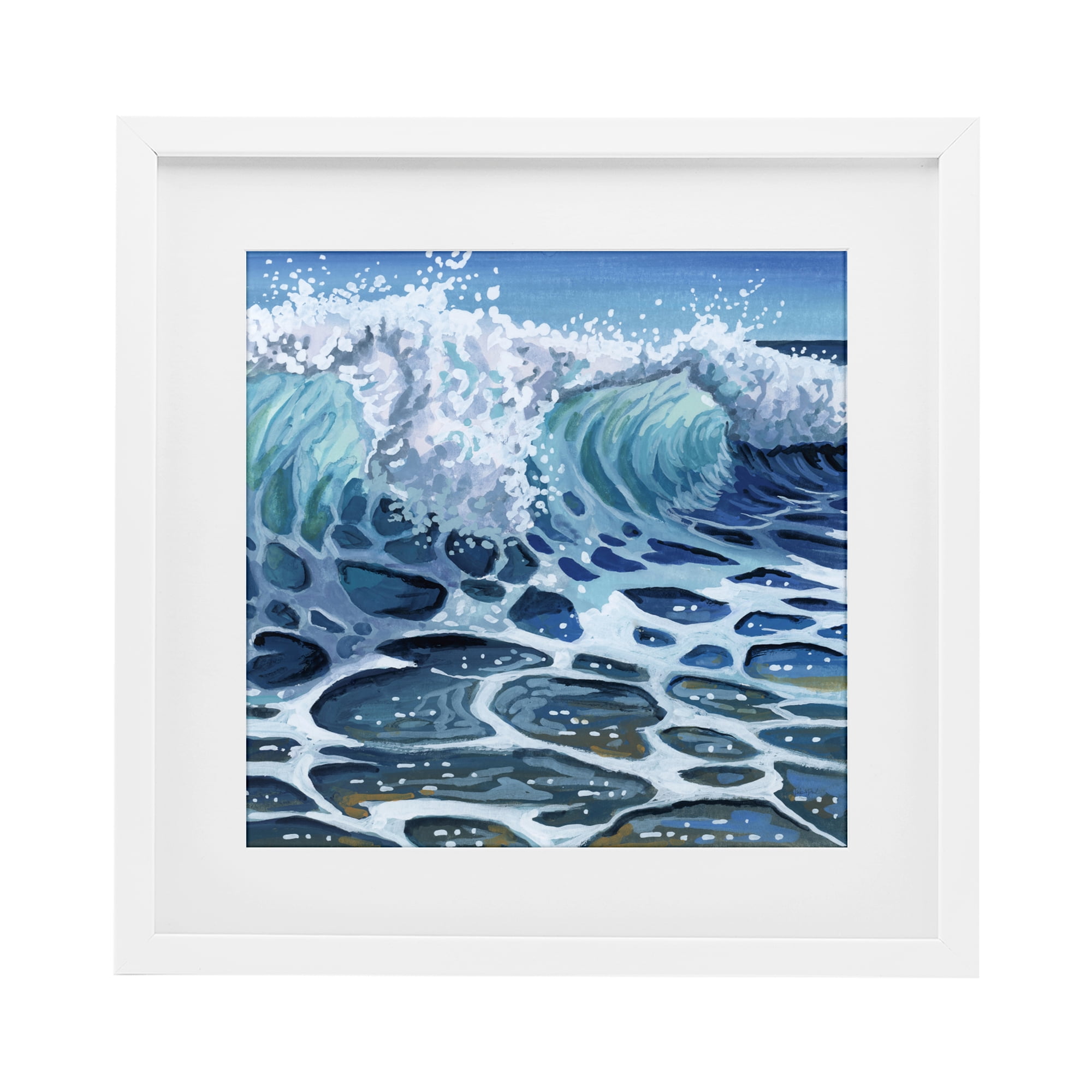 Stupell Industries Strong Crashing Waves on Beach White Framed Print Under Glass, design by Kate Jarvik Birch