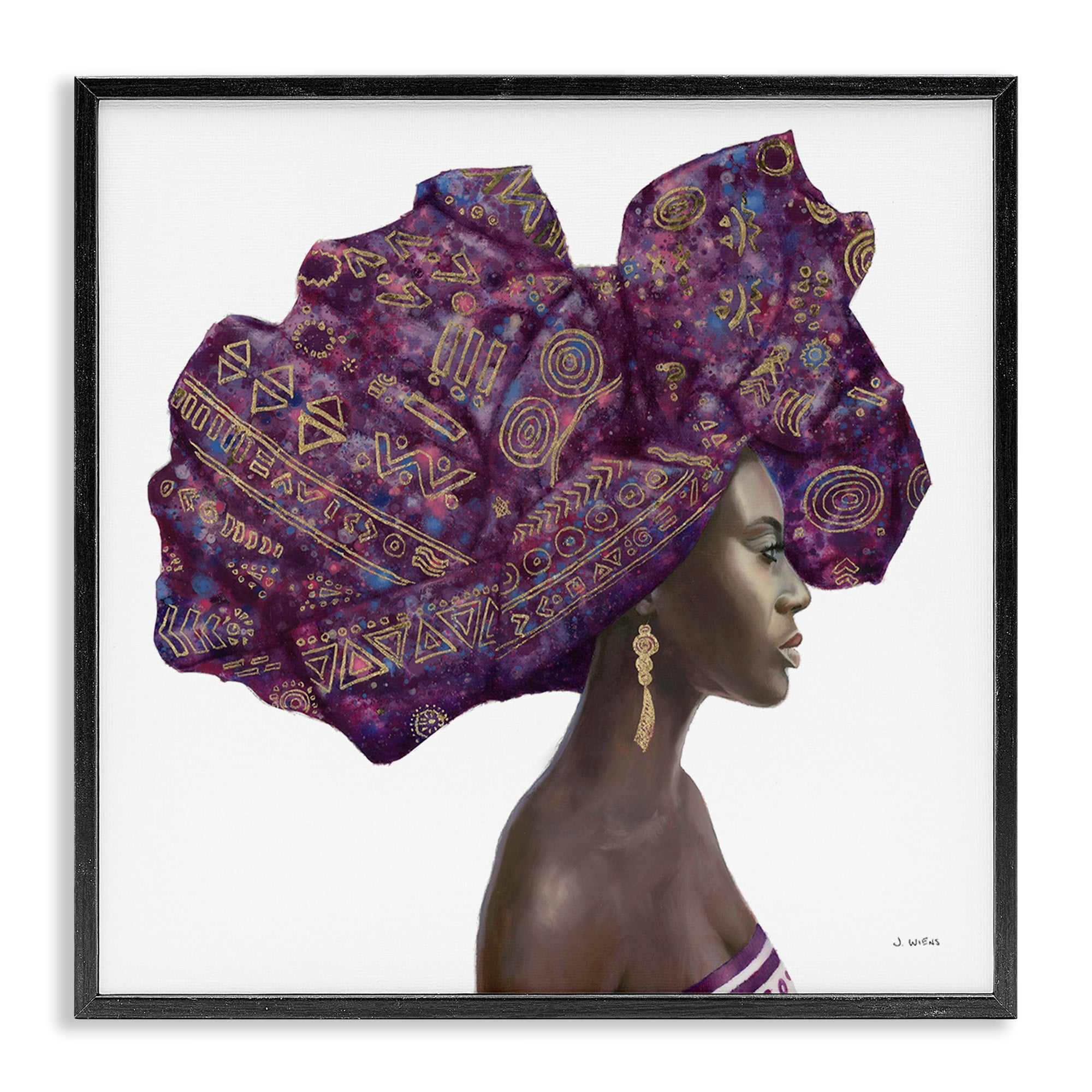 Stupell Industries Strong Female Portrait Headwrap Culture Beauty & Fashion Painting Black Framed Art Print Wall Art, 24 x 24