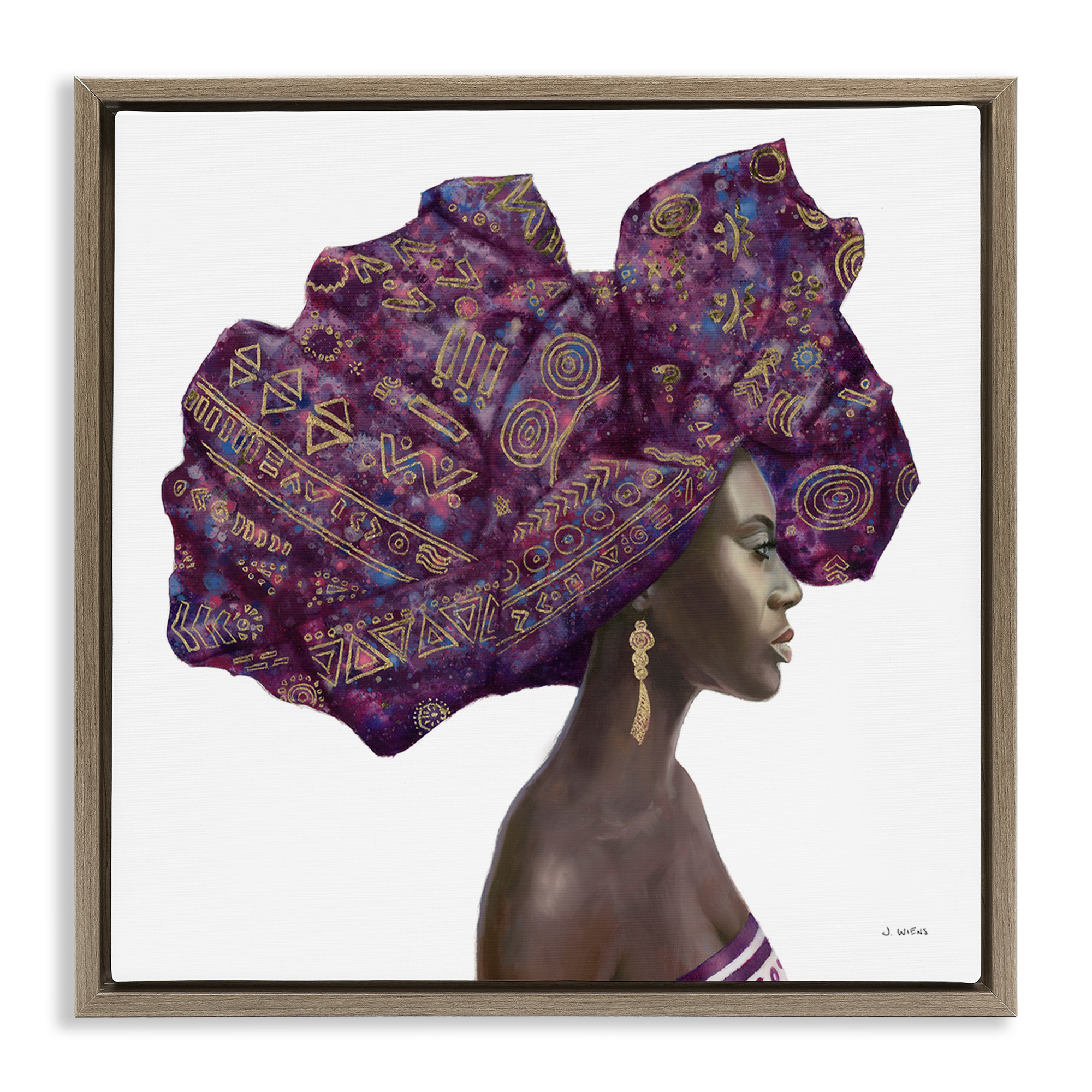 Stupell Industries Strong Female Portrait Headwrap Culture Beauty & Fashion Painting Brown Floater Framed Canvas Art Print Wall Art, 18 x 18