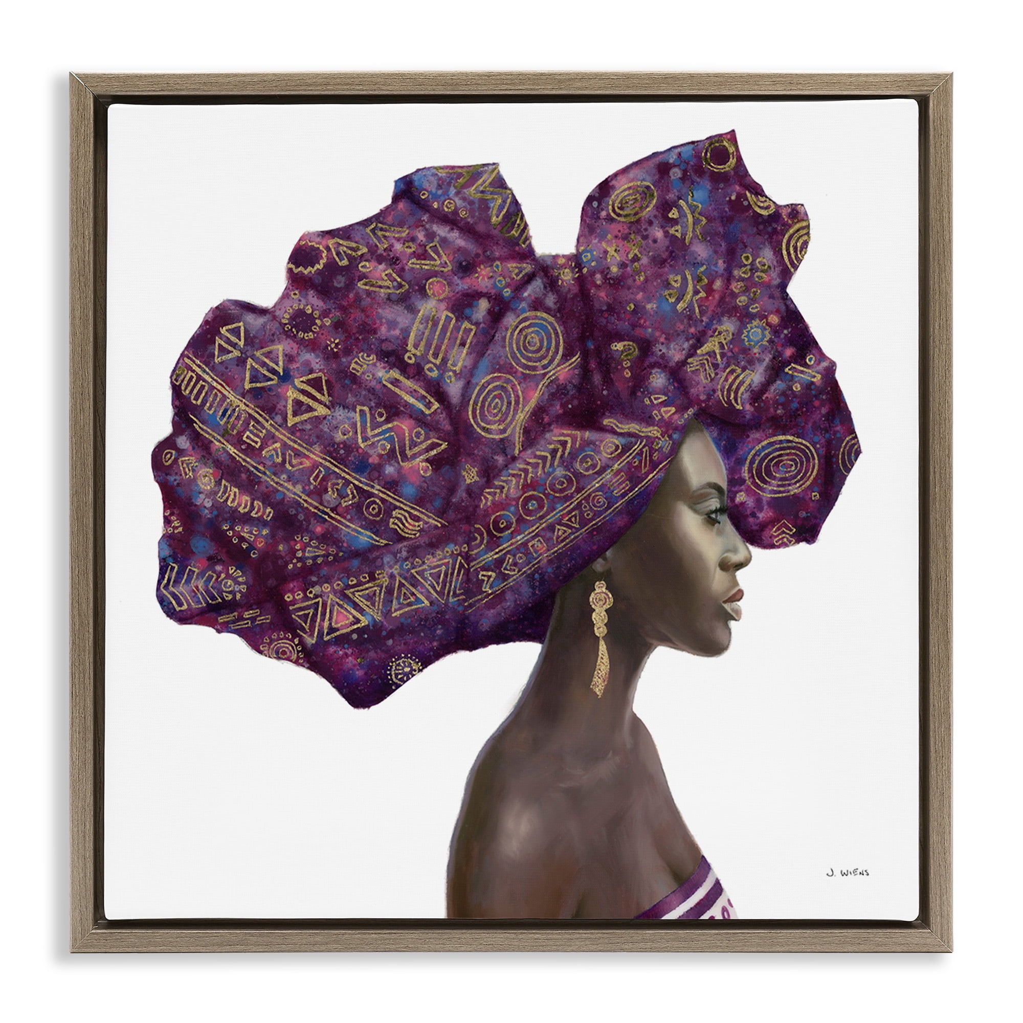 Stupell Industries Strong Female Portrait Headwrap Culture Beauty & Fashion Painting Brown Floater Framed Canvas Art Print Wall Art, 25 x 25
