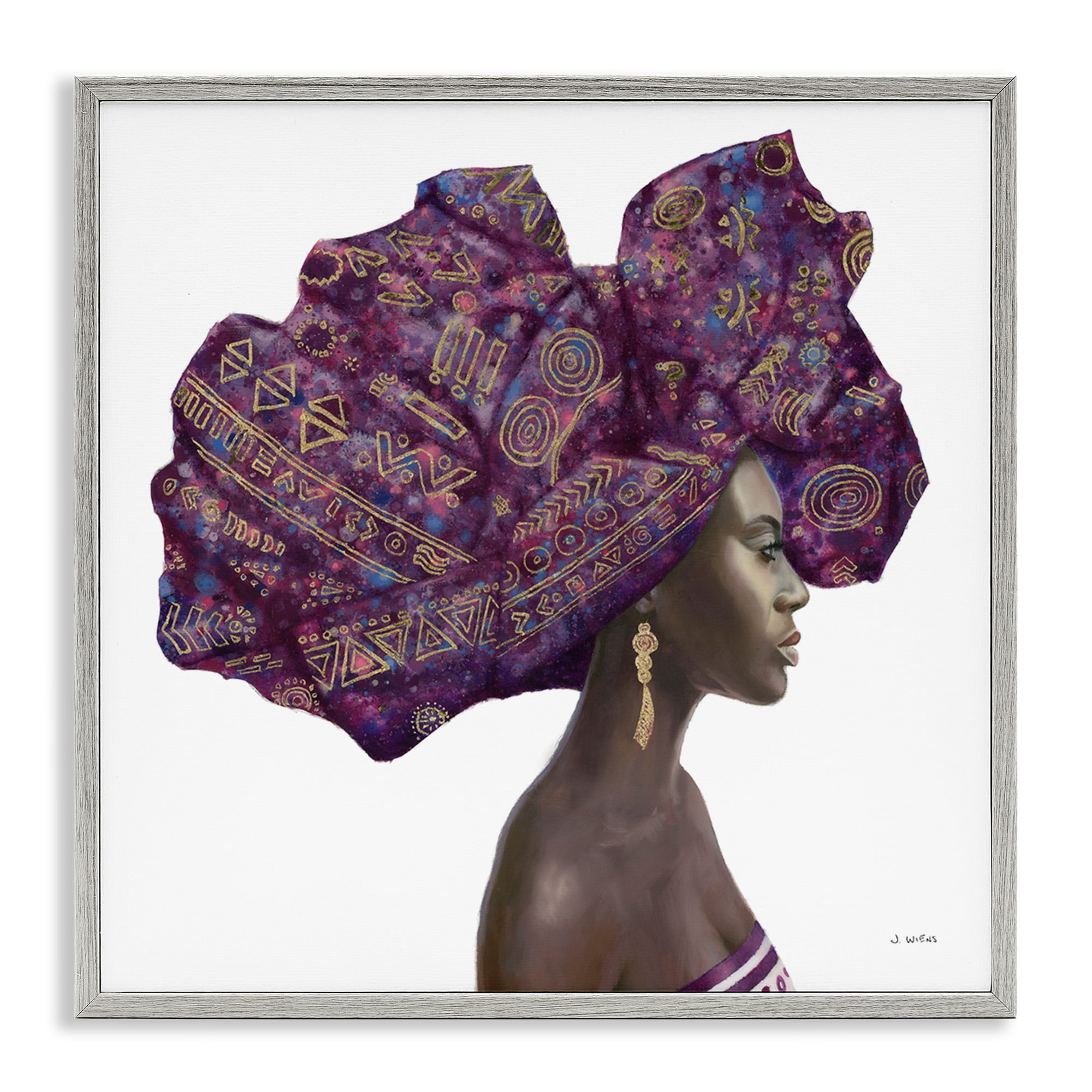 Stupell Industries Strong Female Portrait Headwrap Culture Beauty & Fashion Painting Gray Framed Art Print Wall Art, 24 x 24