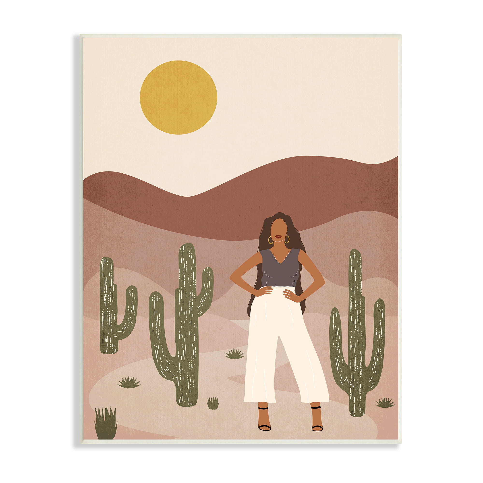 Stupell Industries Strong Female Pose Desert Cactus Sun Burnt Landscape Modern Painting Unframed Art Print Wall Art, 10 x 15, Design by JJ Design House LLC