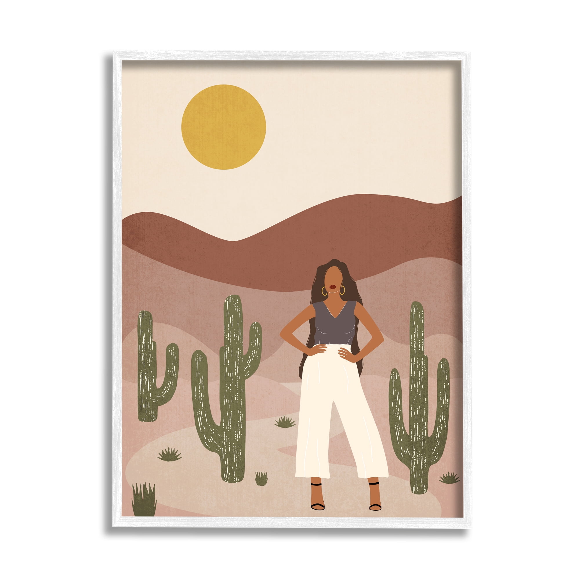 Stupell Industries Strong Female Pose Desert Cactus Sun Burnt Landscape Modern Painting White framed Art Print Wall Art, 24 x 30, Design by JJ Design House LLC