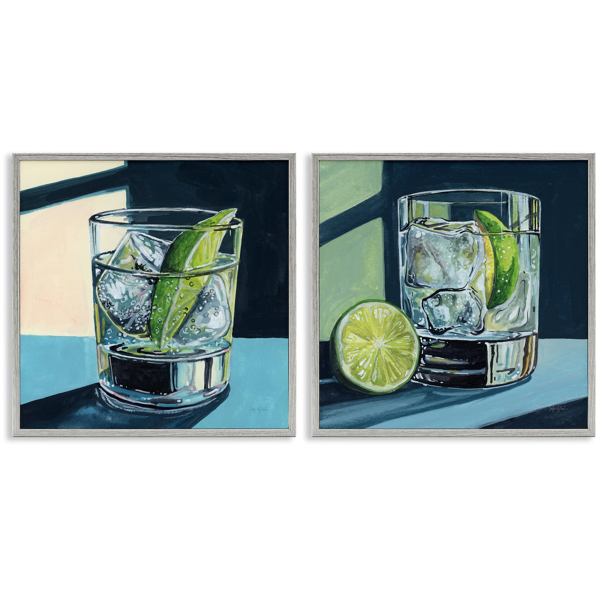 Stupell Industries Strong Gin Tonic Cocktail 2 Piece Gray Framed Giclee Art Set, design by Kate Jarvik Birch