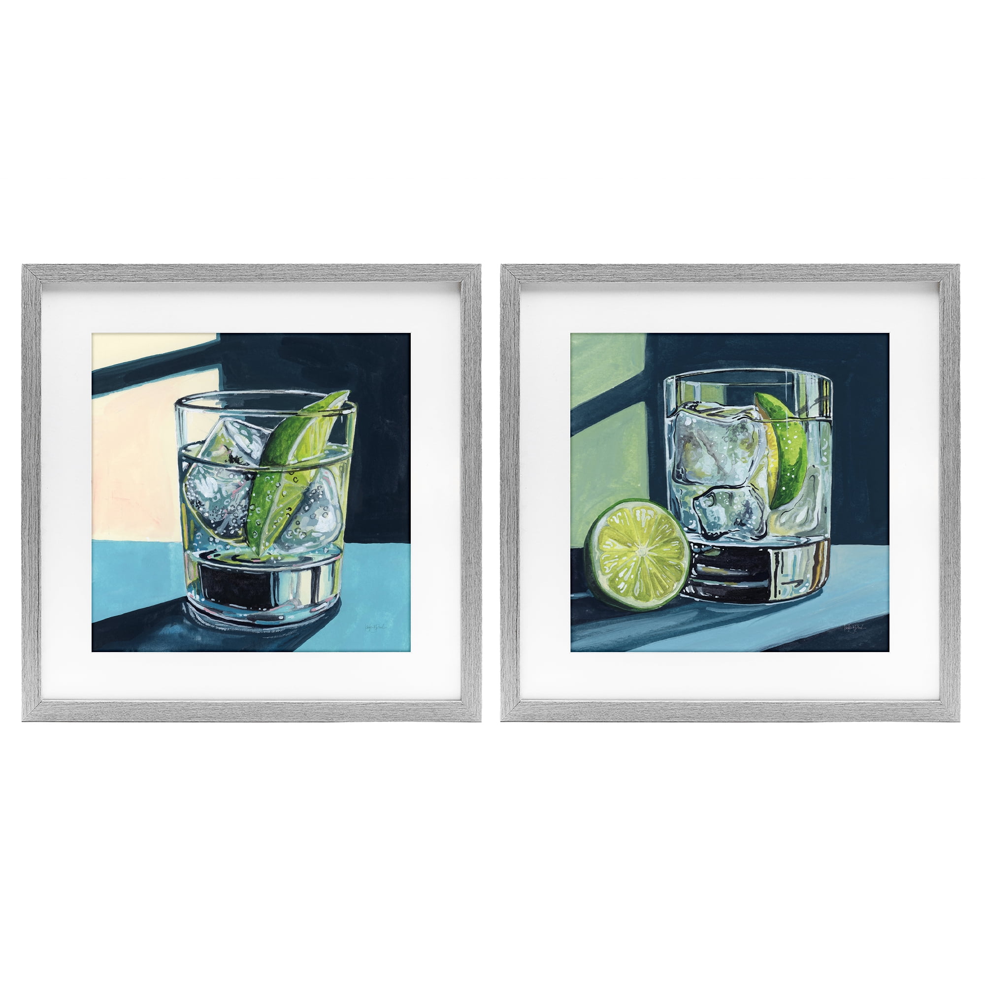 Stupell Industries Strong Gin Tonic Cocktail 2 Piece Gray Framed Print Under Glass Set, design by Kate Jarvik Birch