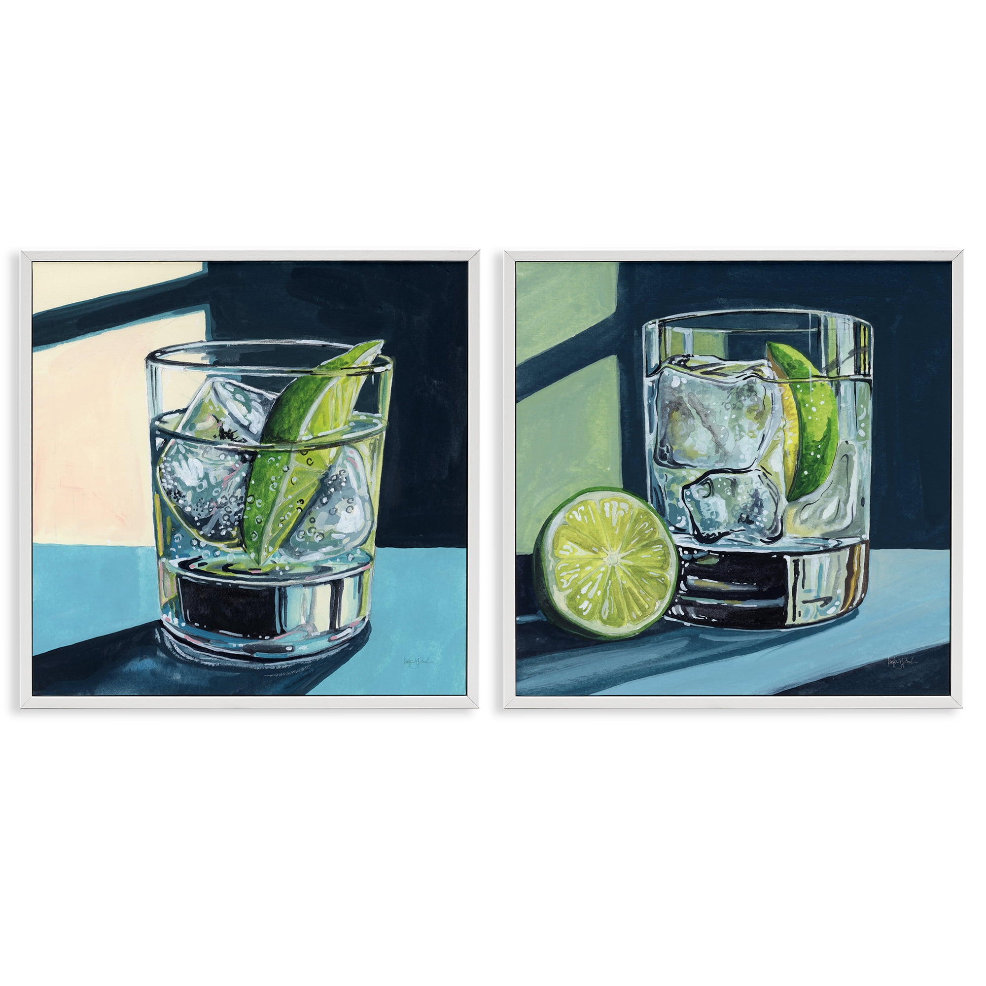 Stupell Industries Strong Gin Tonic Cocktail 2 Piece White Framed Giclee Art Set, design by Kate Jarvik Birch