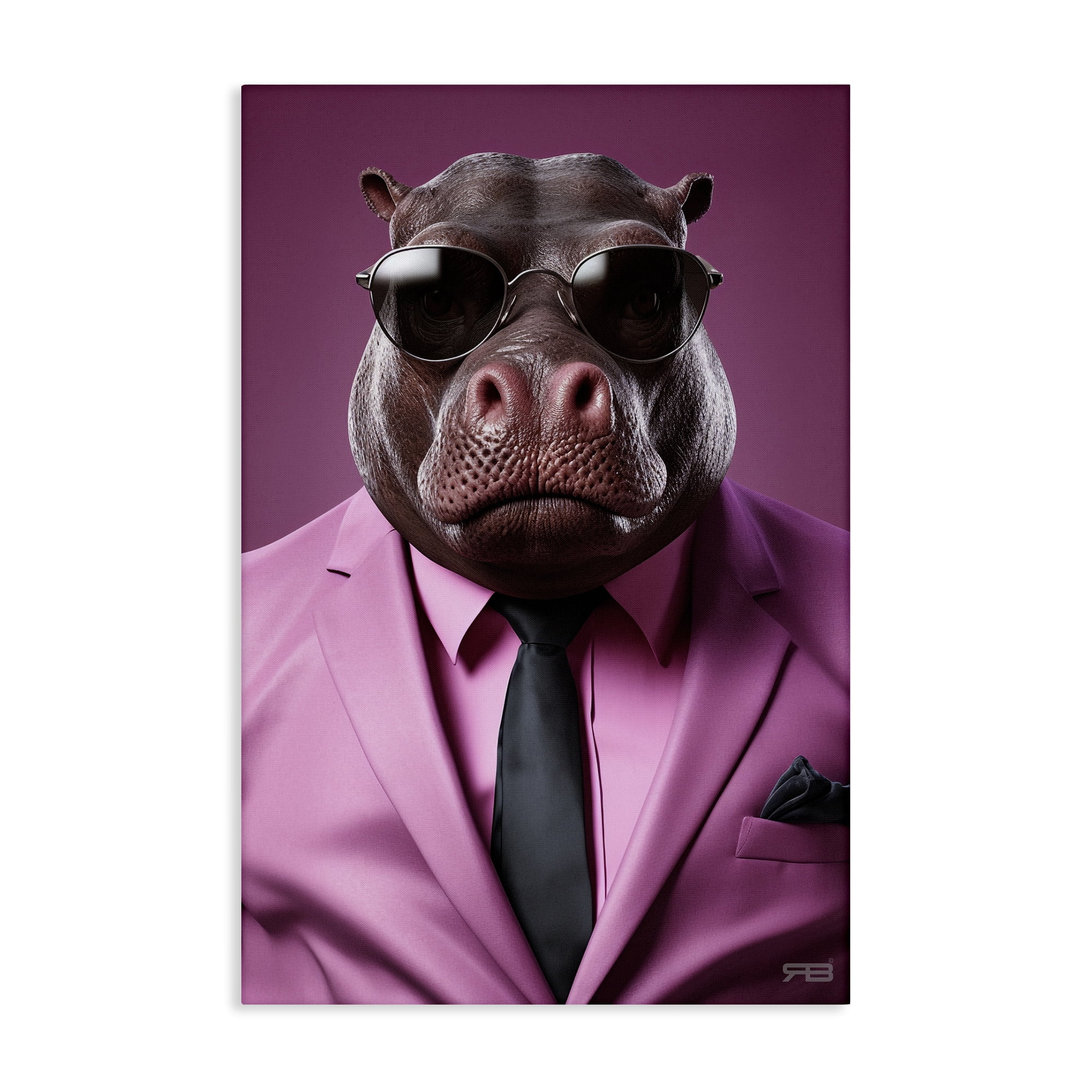 Stupell Industries Strong Hippo Purple Suit Animals & Insects Painting Gallery Wrapped Canvas Art Print Wall Art, 30 x 45