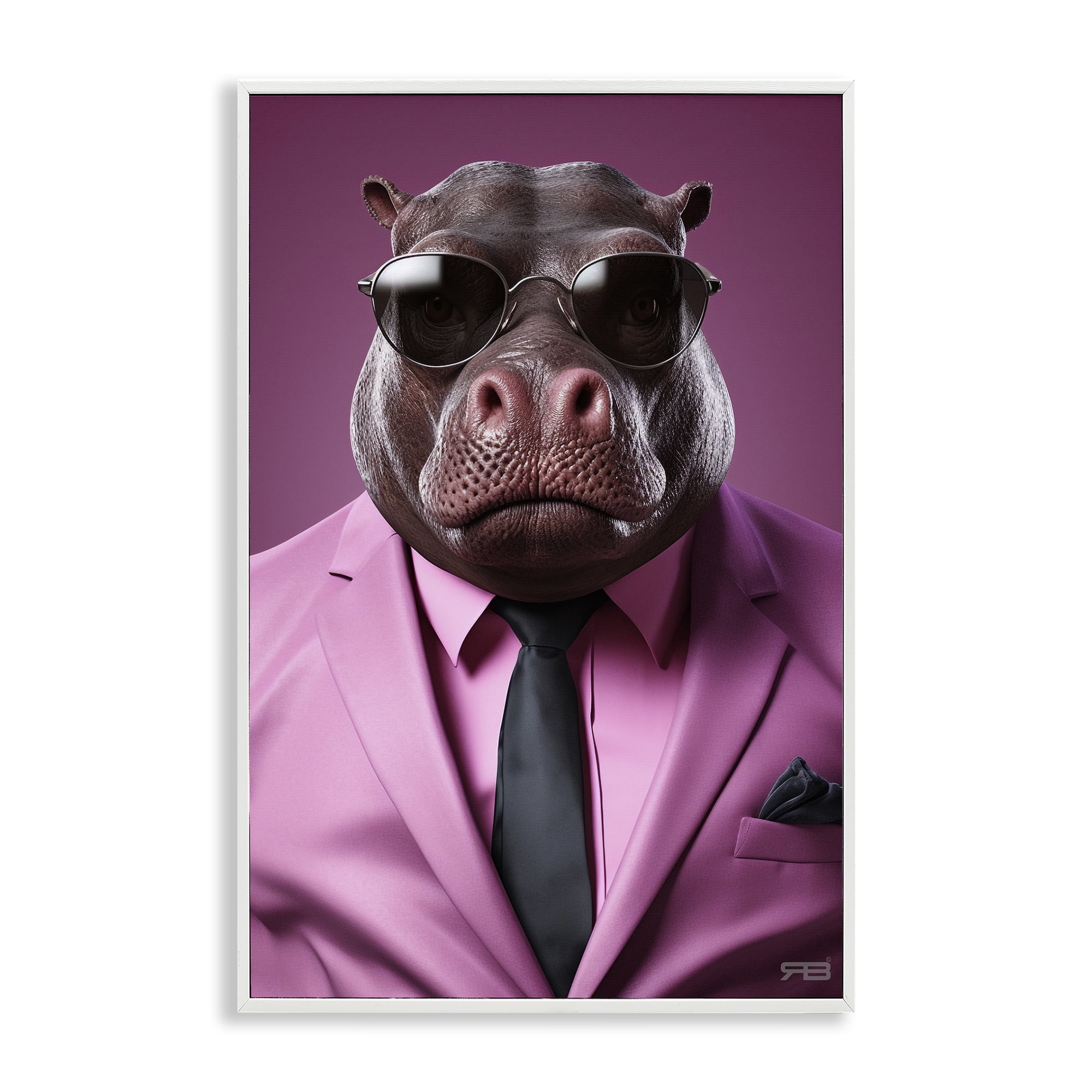 Stupell Industries Strong Hippo Purple Suit Animals & Insects Painting White Framed Art Print Wall Art, 12 x 18