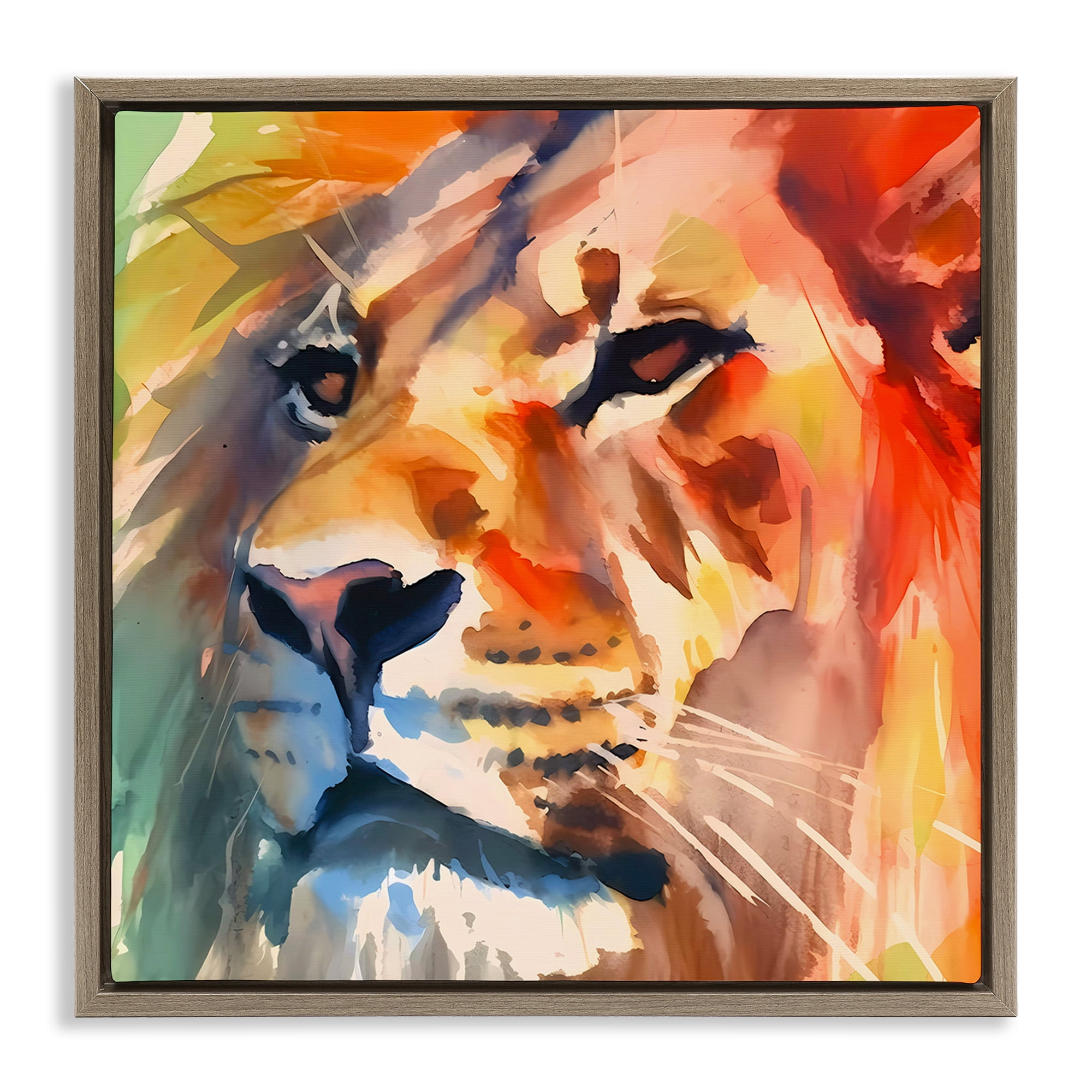 Stupell Industries Strong Lion Gaze Animals & Insects Painting Brown Floater Framed Canvas Art Print Wall Art, 18 x 18