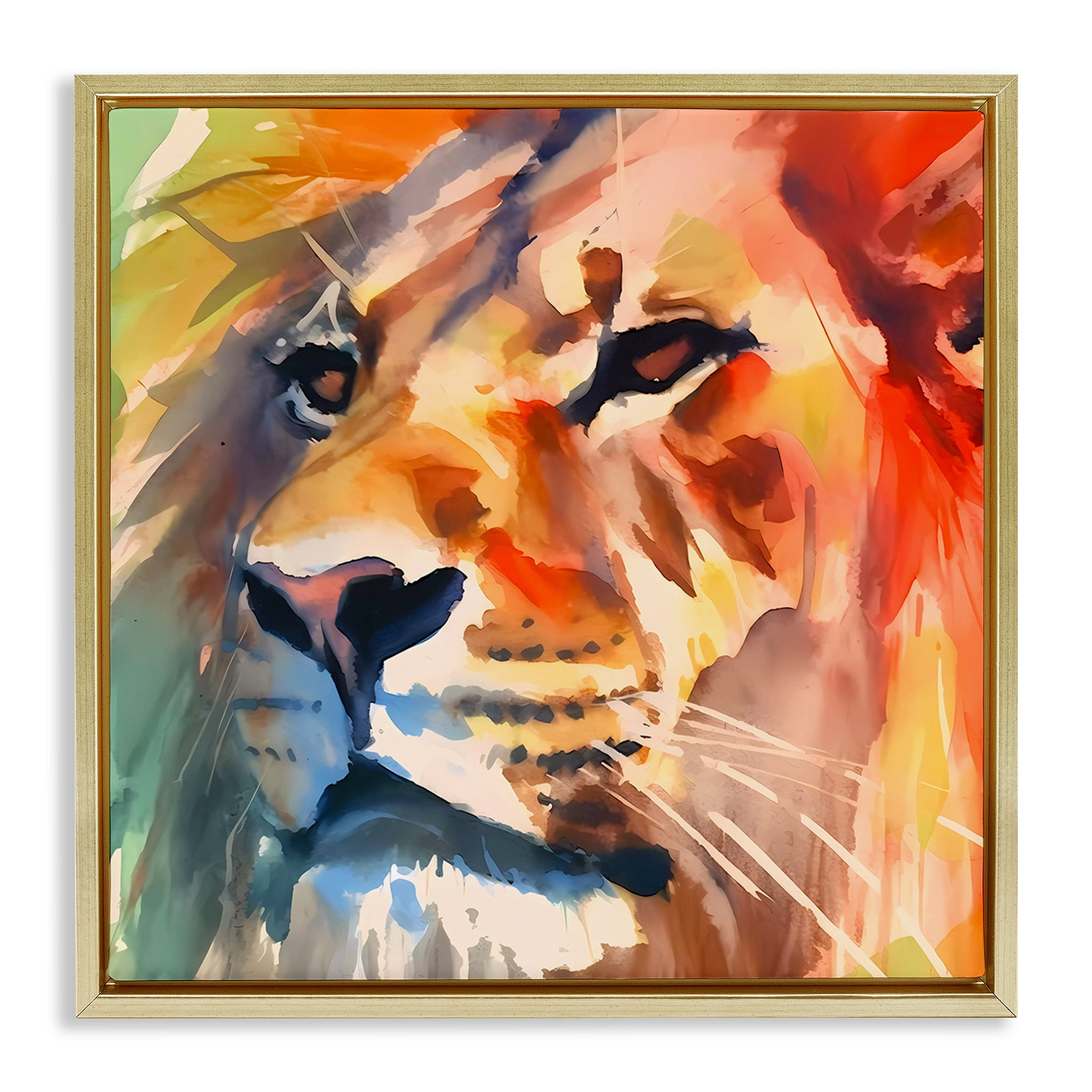Stupell Industries Strong Lion Gaze Animals & Insects Painting Gold Floater Framed Canvas Art Print Wall Art, 25 x 25