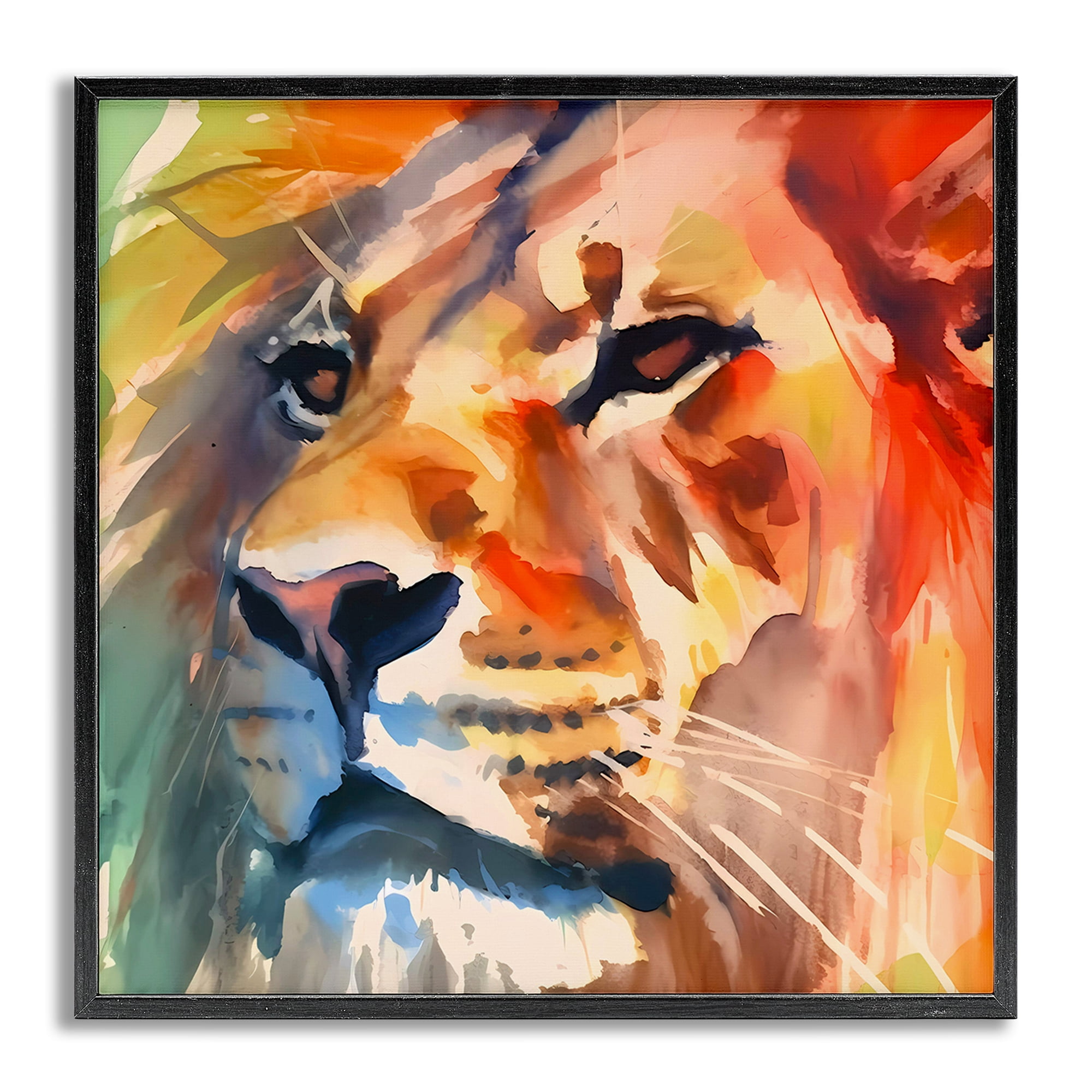 Stupell Industries Strong Lion Gaze Animals & Insects Painting Gray Framed Art Print Wall Art, 12 x 12