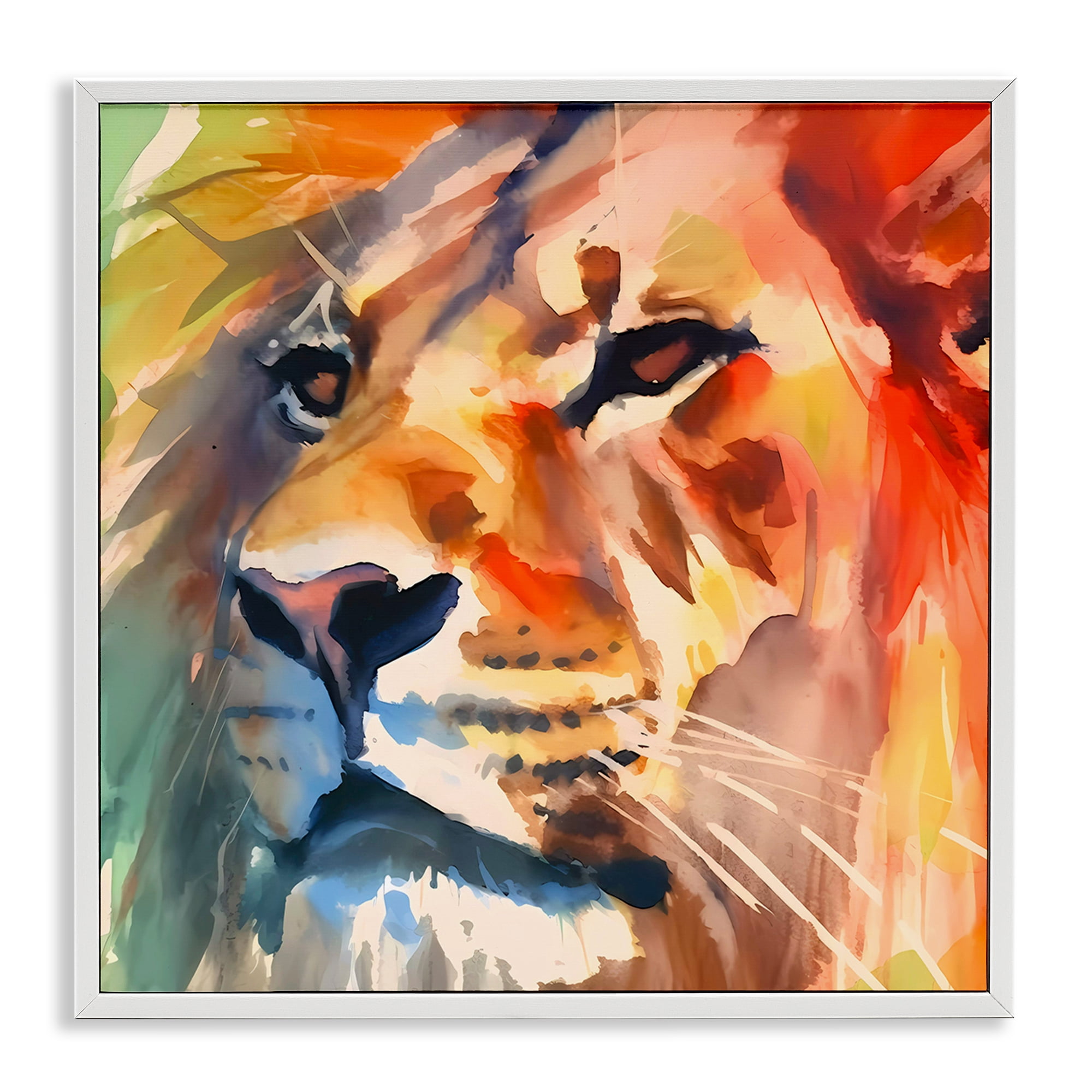 Stupell Industries Strong Lion Gaze Animals & Insects Painting White Framed Art Print Wall Art, 17 x 17