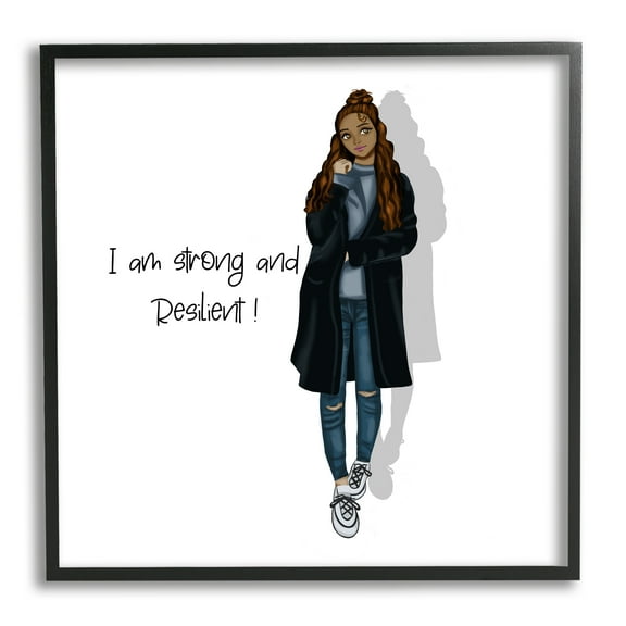Stupell Industries Strong & Resilient Female Inspirational Painting Black Framed Art Print Wall Art, 12 x 12
