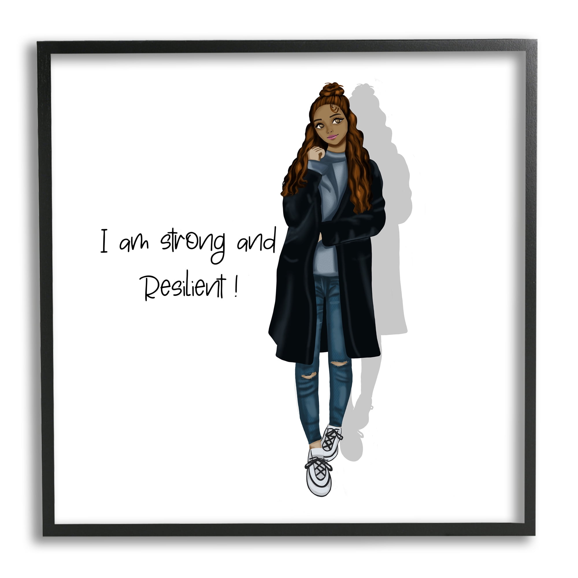 Stupell Industries Strong & Resilient Female Inspirational Painting Black Framed Art Print Wall Art, 17 x 17