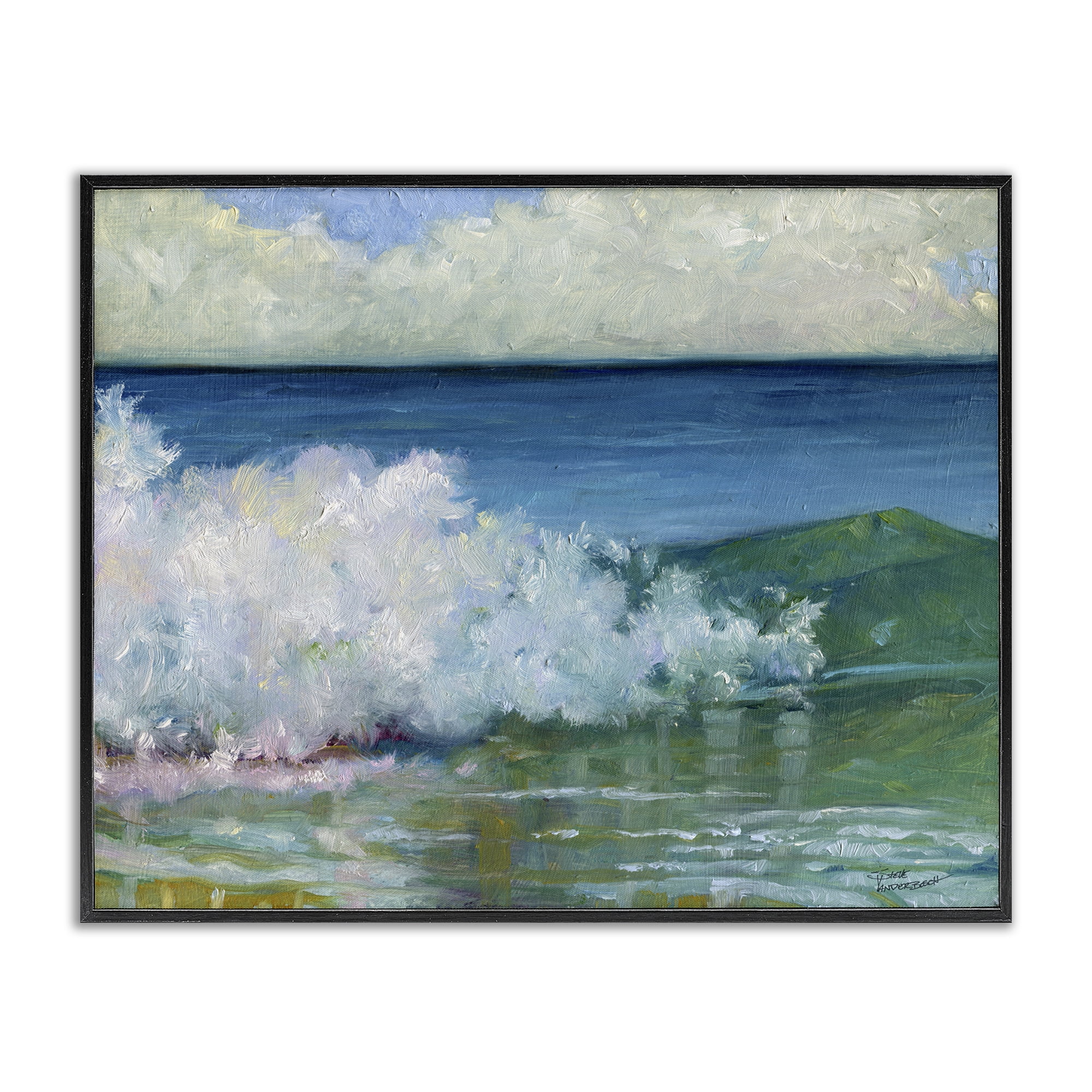 Stupell Industries Strong Splashing Wave Landscape Painting Black Framed Art Print Wall Art, 14 x 11