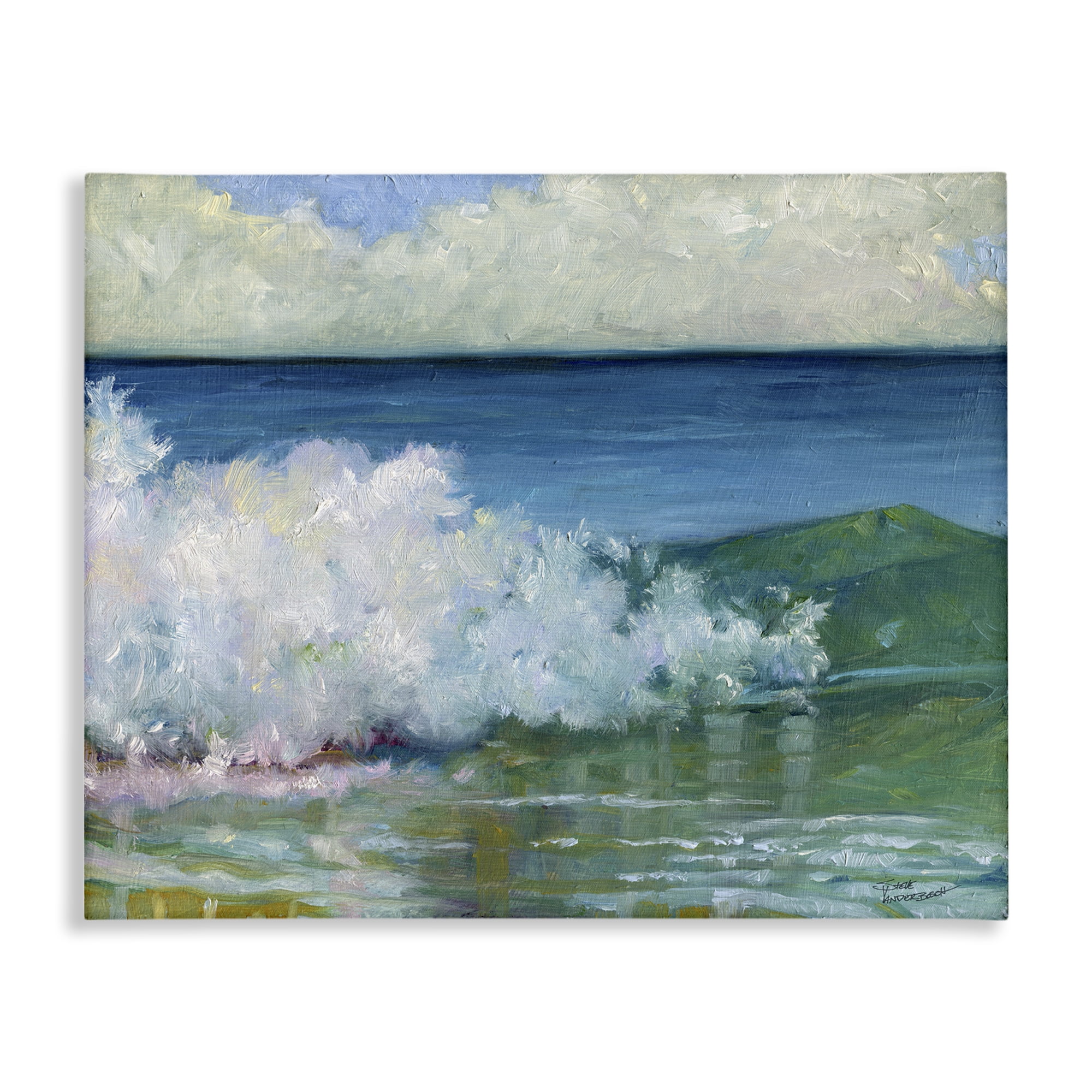 Stupell Industries Strong Splashing Wave Landscape Painting Gallery Wrapped Canvas Art Print Wall Art, 48 x 36