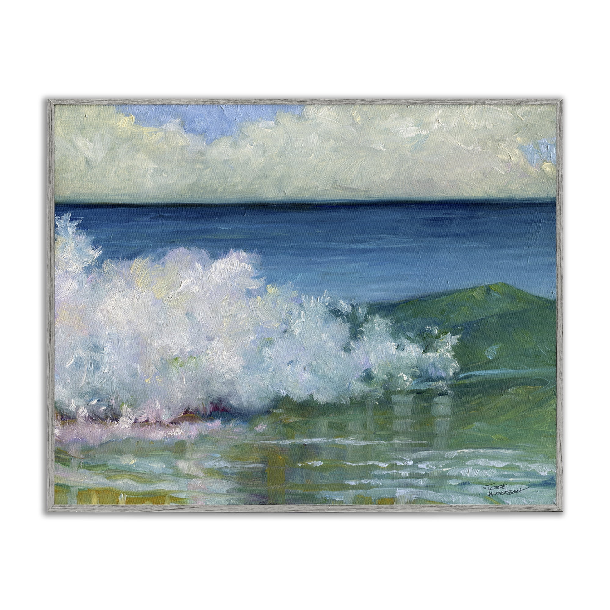 Stupell Industries Strong Splashing Wave Landscape Painting Gray Framed Art Print Wall Art, 14 x 11