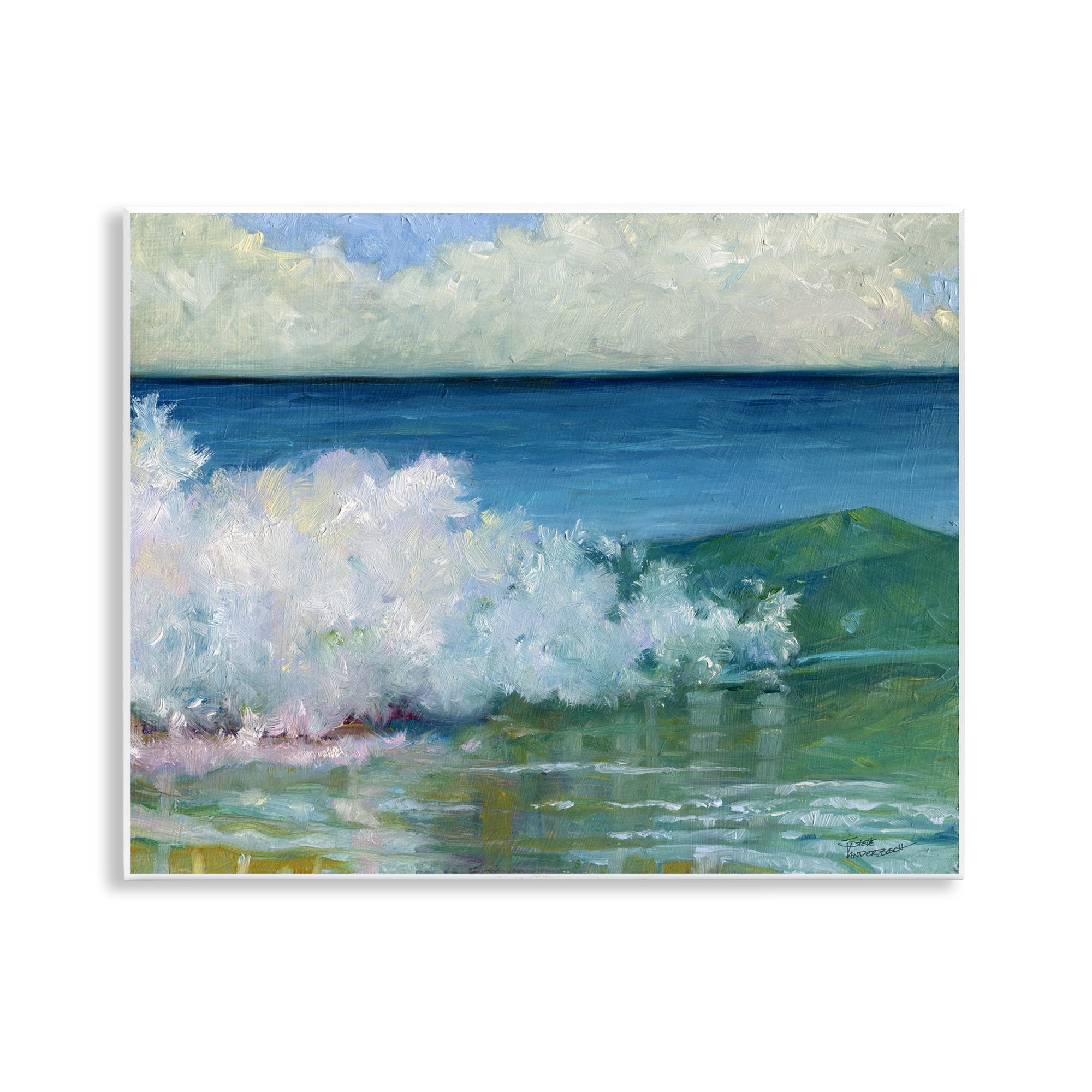 Stupell Industries Strong Splashing Wave Landscape Painting Unframed Art Print Wall Art, 14 x 11