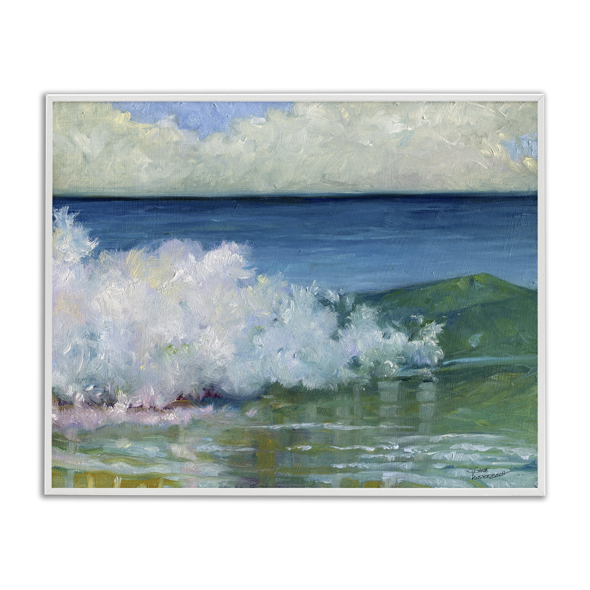 Stupell Industries Strong Splashing Wave Landscape Painting White Framed Art Print Wall Art, 14 x 11
