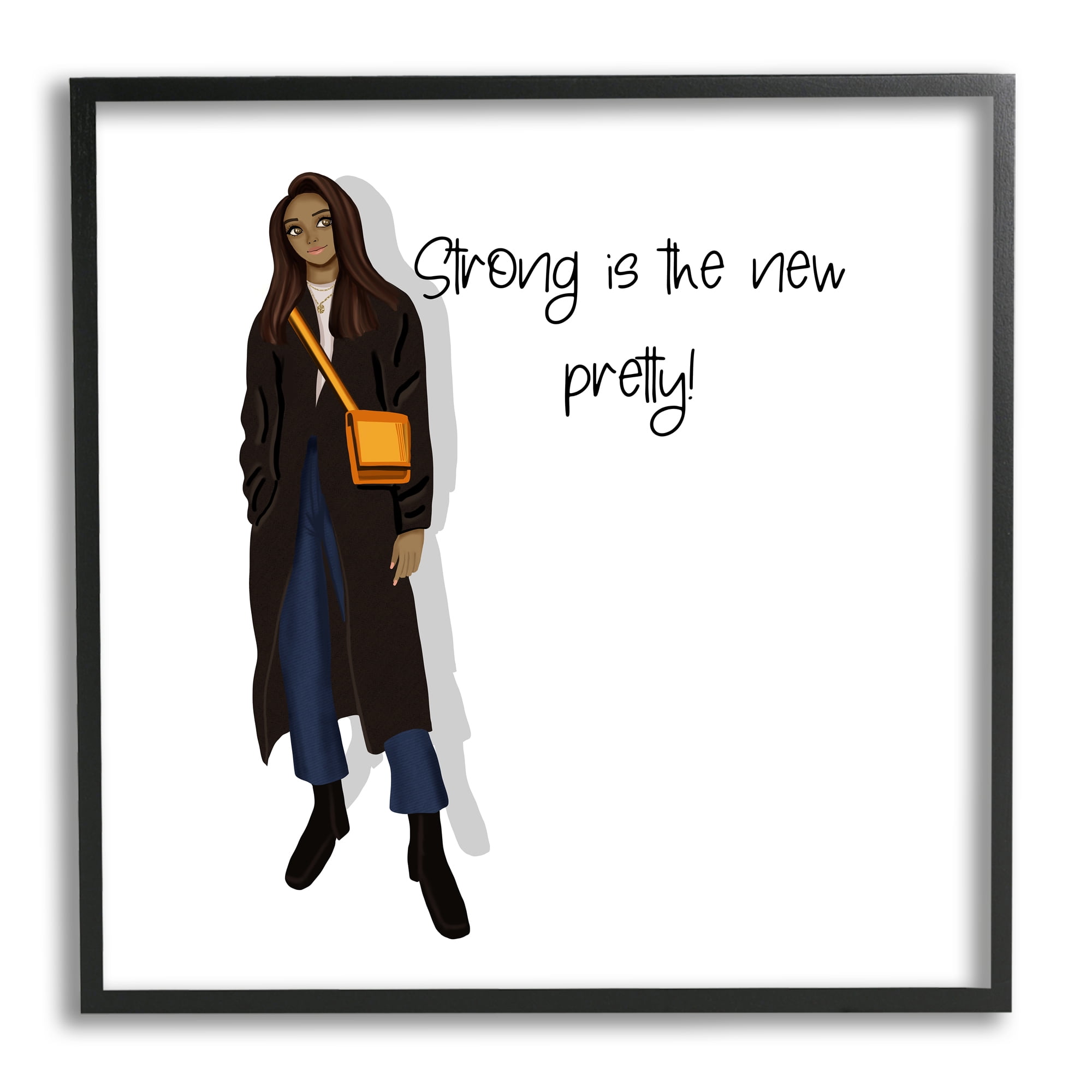 Stupell Industries Strong The New Pretty Phrase Inspirational Painting Black Framed Art Print Wall Art, 12 x 12