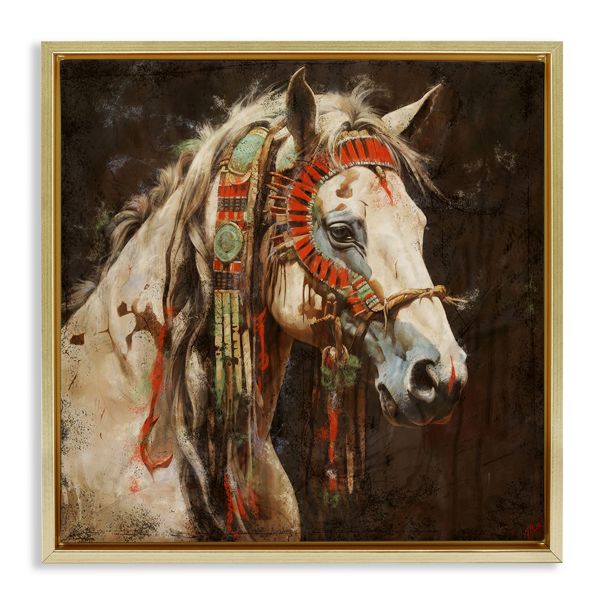 Stupell Industries Strong Traditional Horse Animals Painting Gold Floater Framed Canvas Art Print Wall Art, 18 x 18
