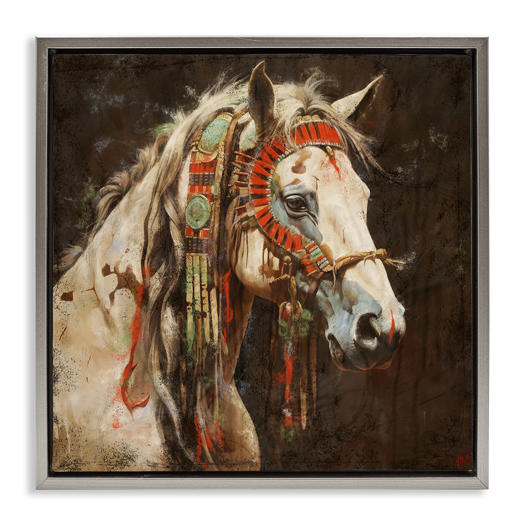 Stupell Industries Strong Traditional Horse Animals Painting Gray Floater Framed Canvas Art Print Wall Art, 25 x 25
