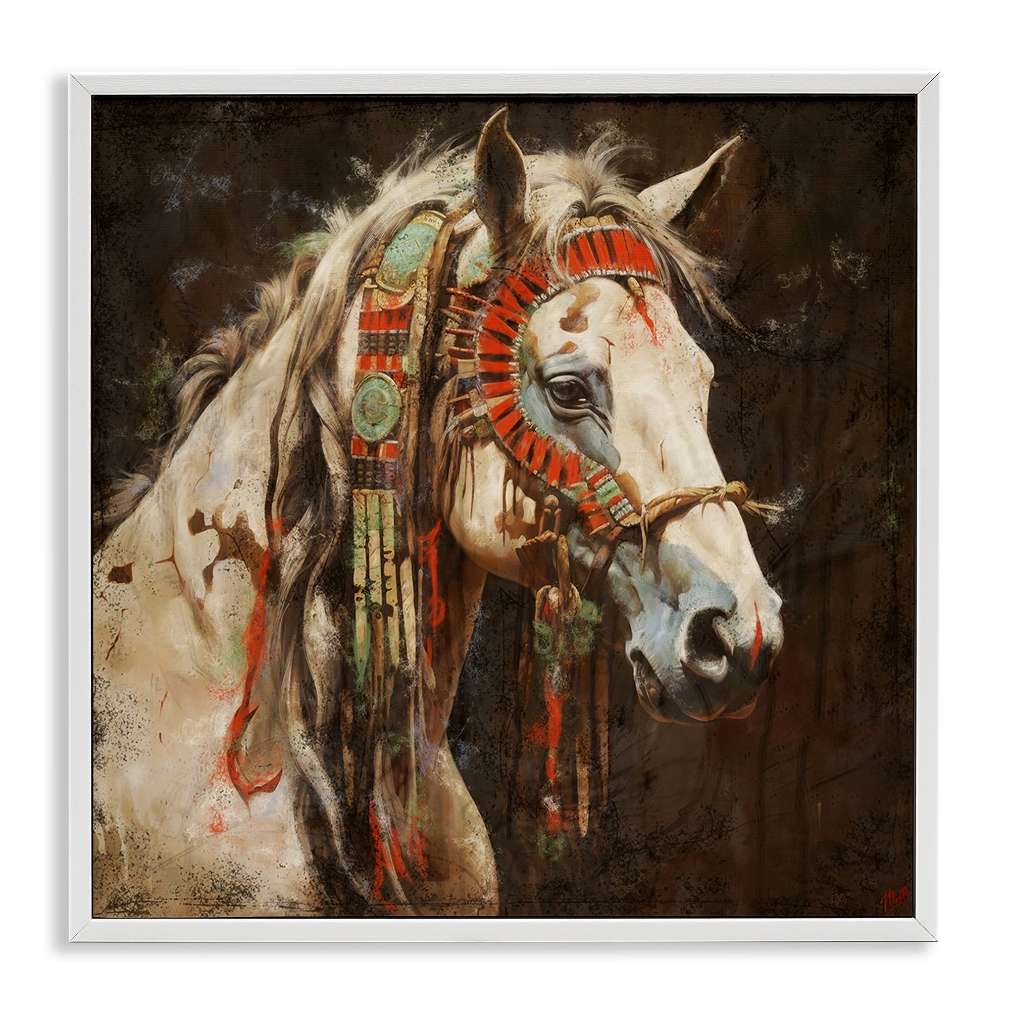 Stupell Industries Strong Traditional Horse Animals Painting White Framed Art Print Wall Art, 12 x 12