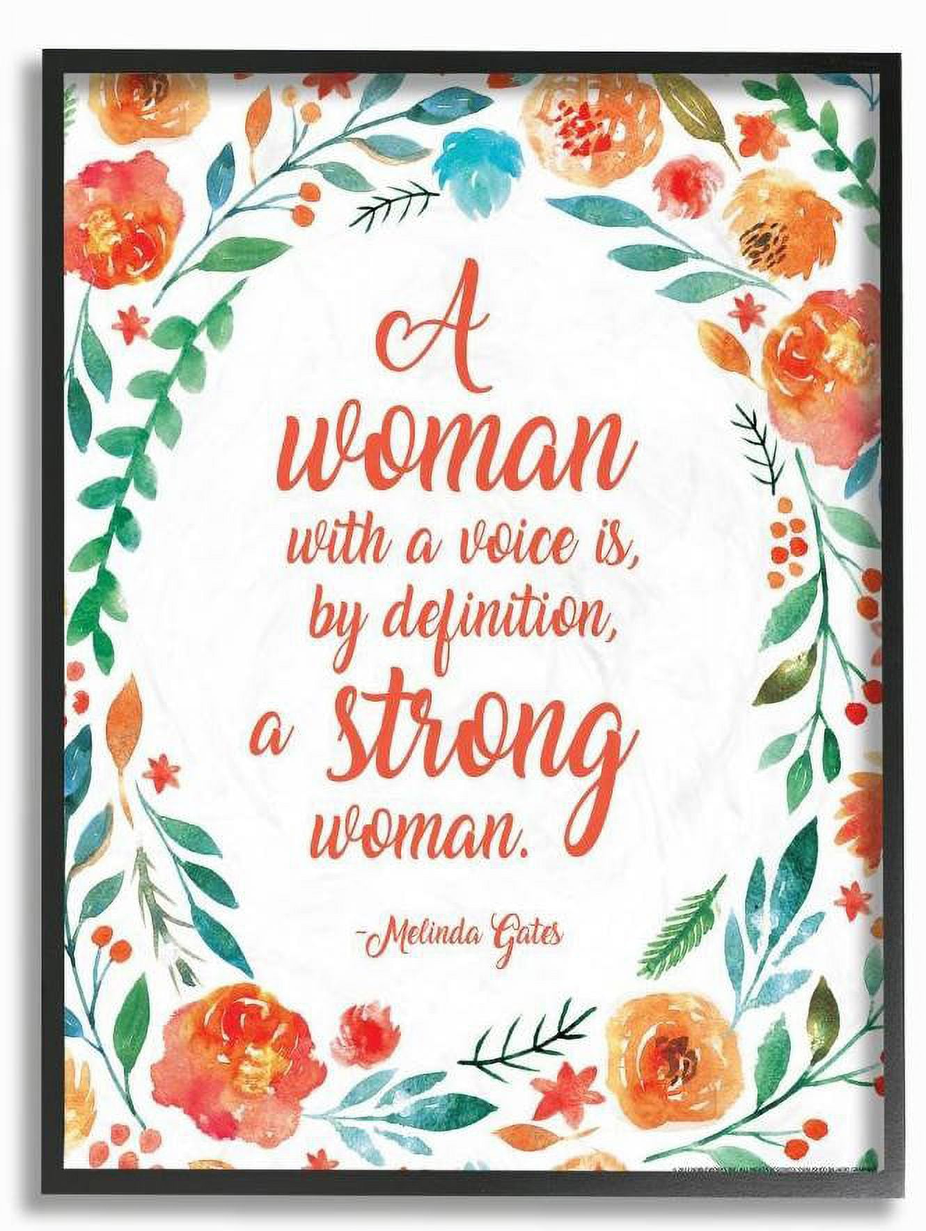 Stupell Industries Strong Woman Flower Inspirational Word Design Framed Wall Art by Jadei Graphics