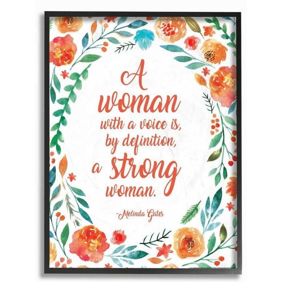 Stupell Industries Strong Woman Flower Inspirational Word Design Framed Wall Art by Jadei Graphics