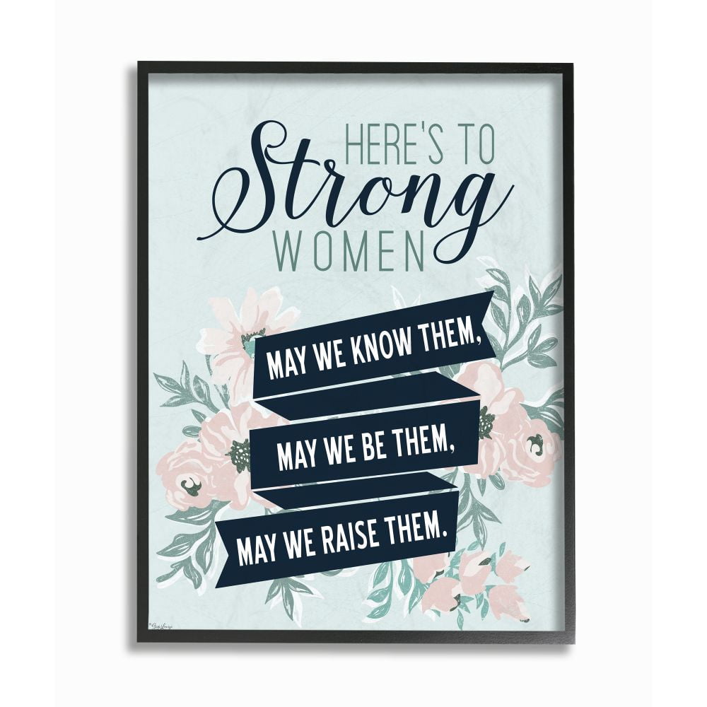 Stupell Industries Strong Women Inspirational Flower Word Design Graphic Art Black Framed Art Print Wall Art, 11x14, by Gigi Louise