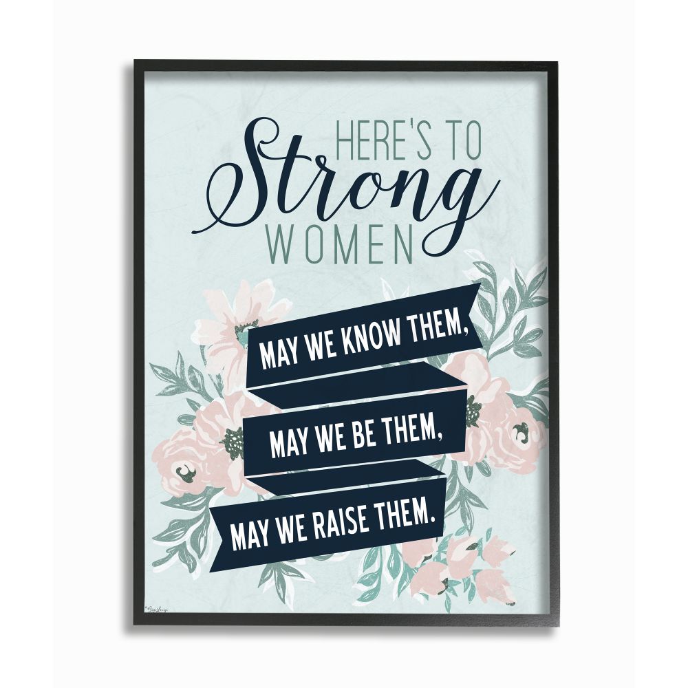 Stupell Industries Strong Women Inspirational Flower Word Design Graphic Art Black Framed Art Print Wall Art, 16x20, by Gigi Louise
