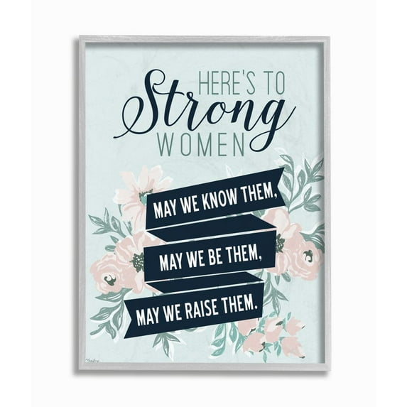 Stupell Industries Strong Women Inspirational Flower Word Design Graphic Art Gray Framed Art Print Wall Art, 11x14, by Gigi Louise