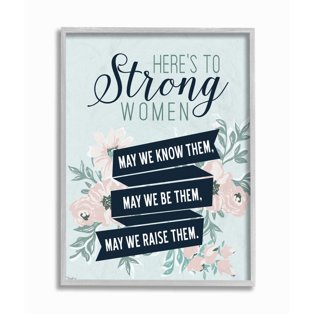 Stupell Industries Strong Women Inspirational Flower Word Design Graphic Art Gray Framed Art Print Wall Art, 16x20, by Gigi Louise