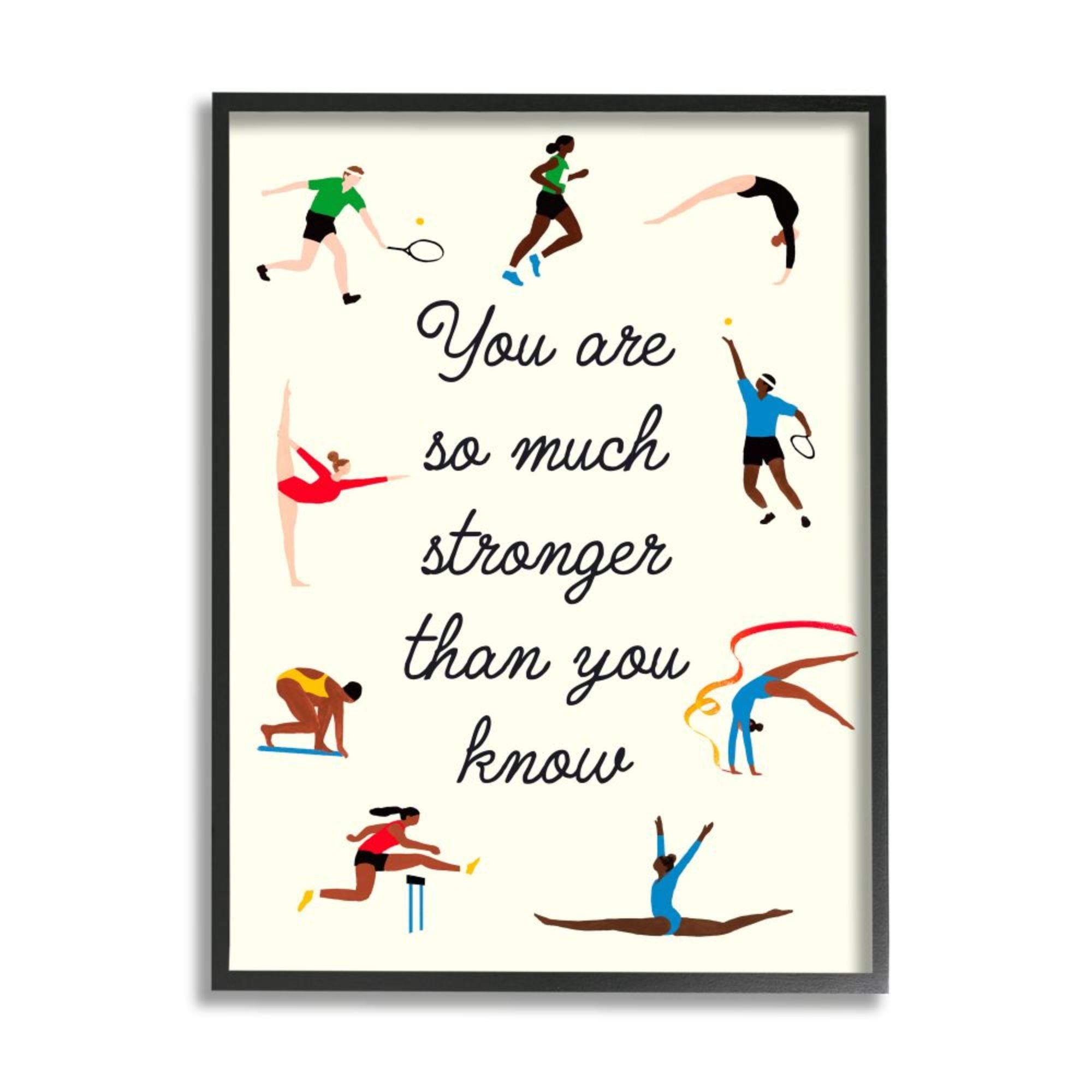 Stupell Industries Stronger Than You Know Phrase Summer Athletes Graphic Art Black Framed Art Print Wall Art, 11x14, by Victoria Barnes