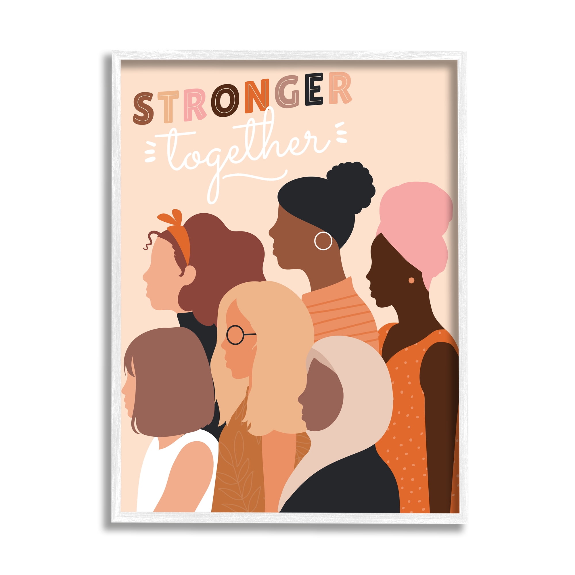 Stupell Industries Stronger Together Inclusive Phrase Group of Women Modern Painting White Framed Art Print Wall Art, 24 x 30, Design by Angela Nickeas