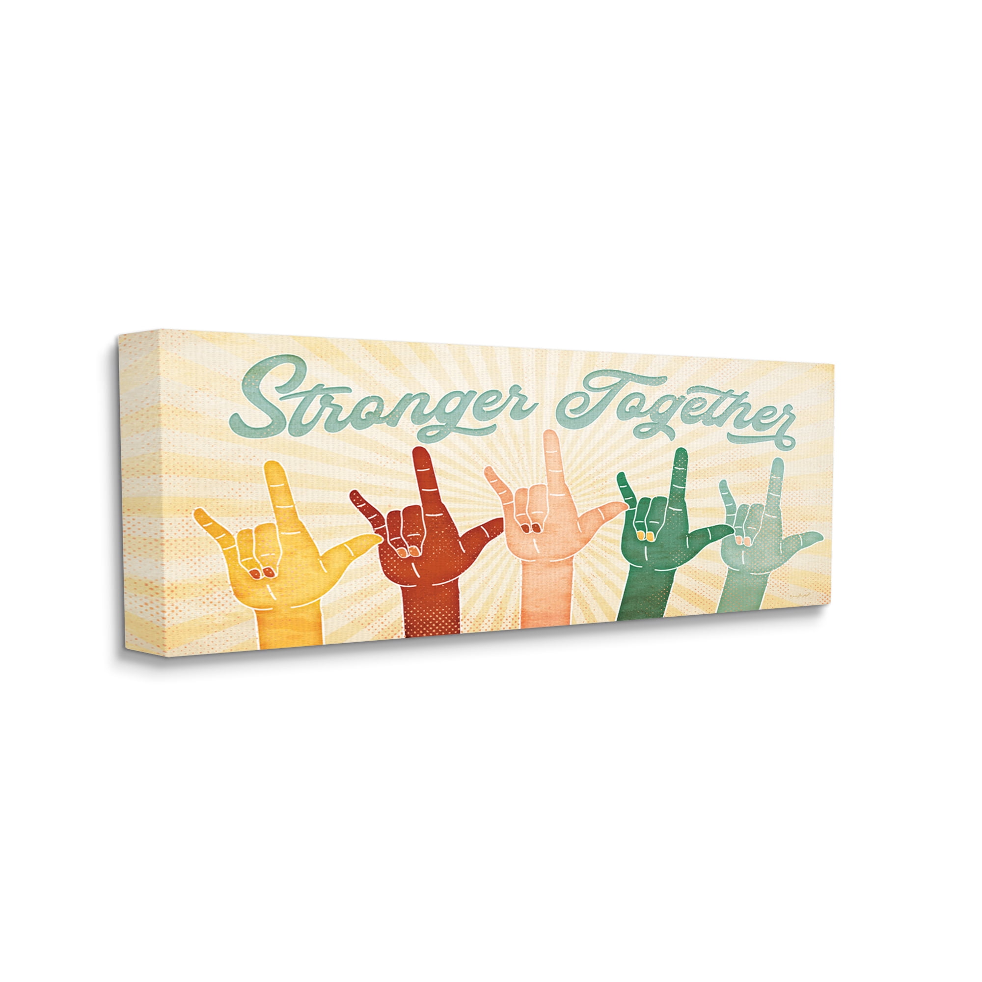 Stupell Industries Stronger Together Phrase Love You Hand Sign Typography Painting Gallery Wrapped Canvas Art Print Wall Art, 20 x 48