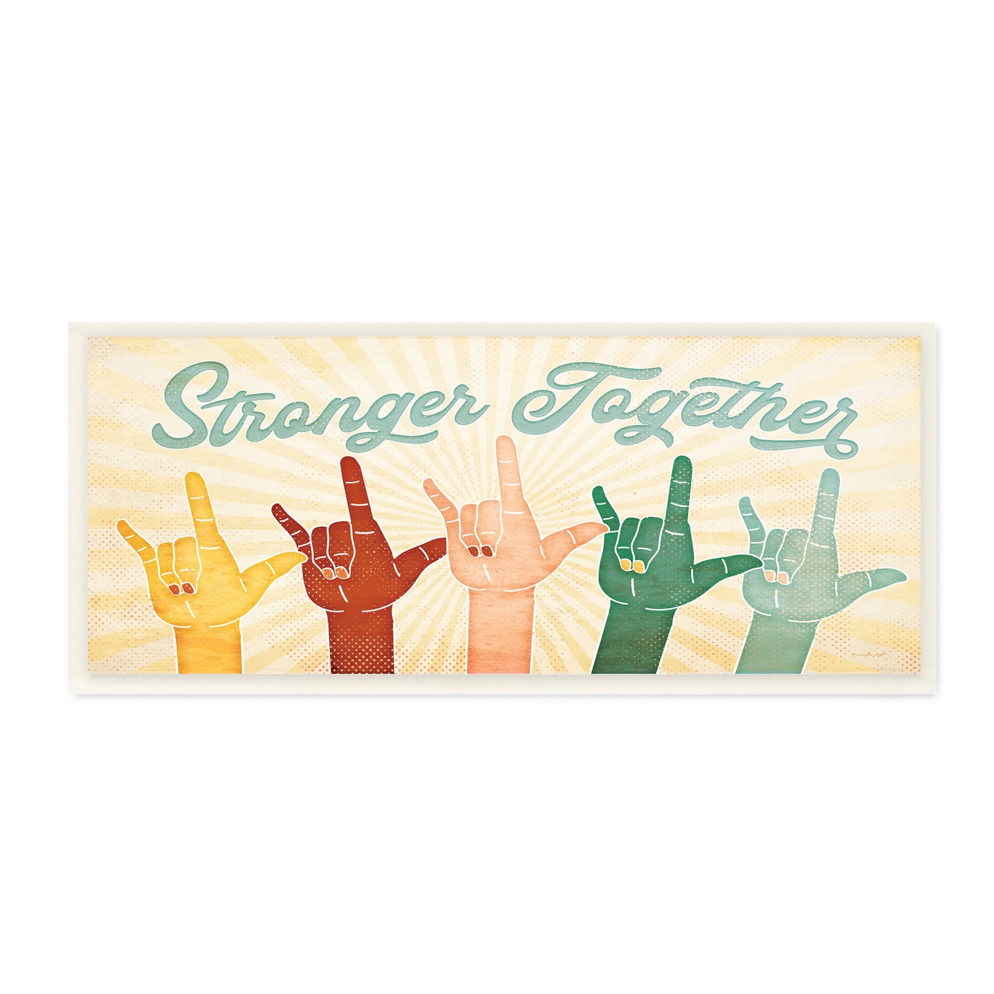 Stupell Industries Stronger Together Phrase Love You Hand Sign Typography Painting Wall Plaque Art Print Wall Art, 7 x 17