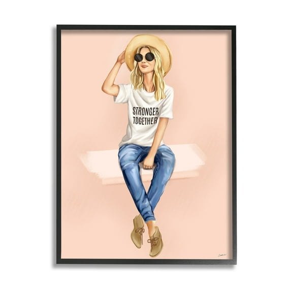 Stupell Industries Stronger Together Phrase Relaxed Fashion Female Beauty & Fashion Painting Black Framed Art Print Wall Art, 11 x 14
