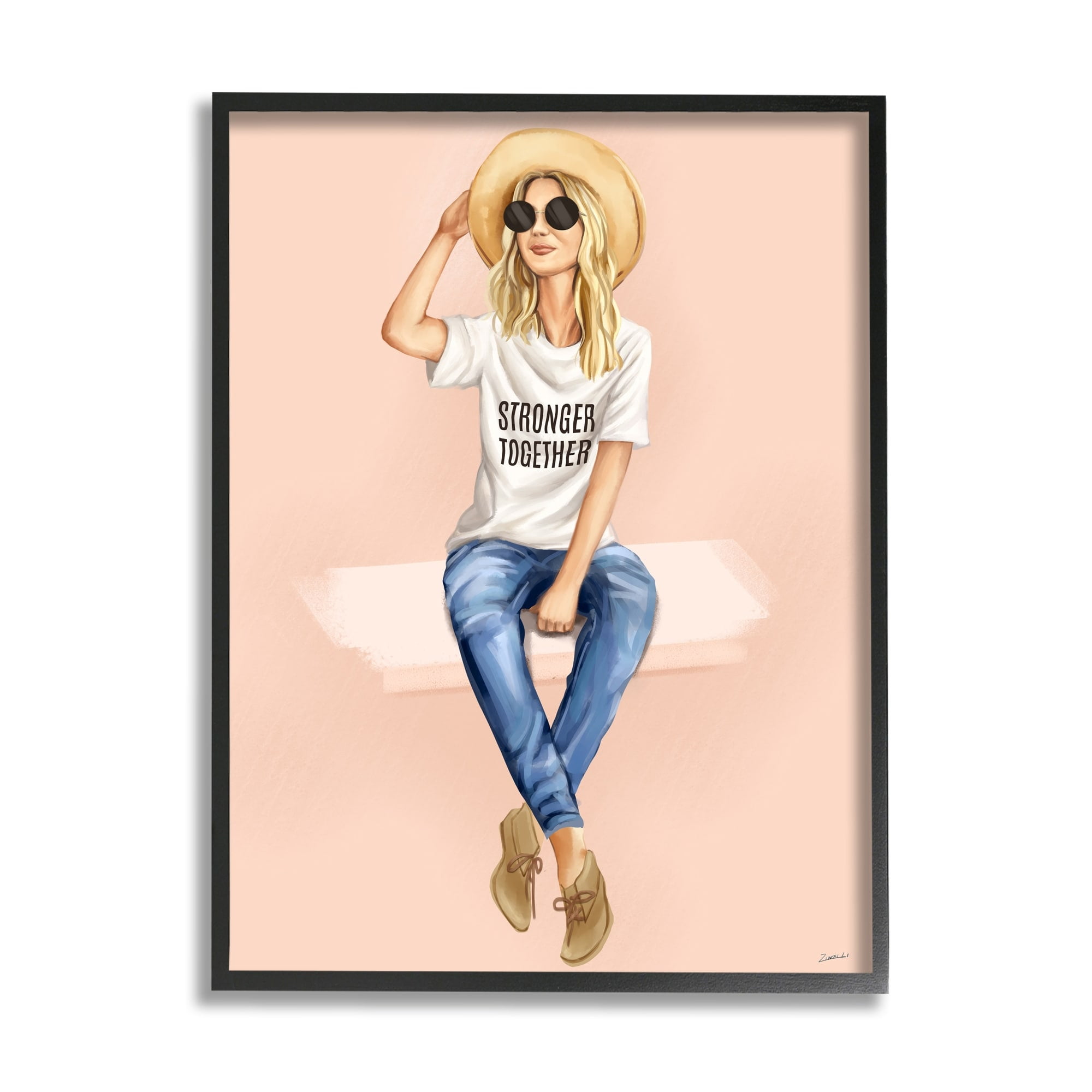 Stupell Industries Stronger Together Phrase Relaxed Fashion Female Beauty & Fashion Painting Black Framed Art Print Wall Art, 24 x 30