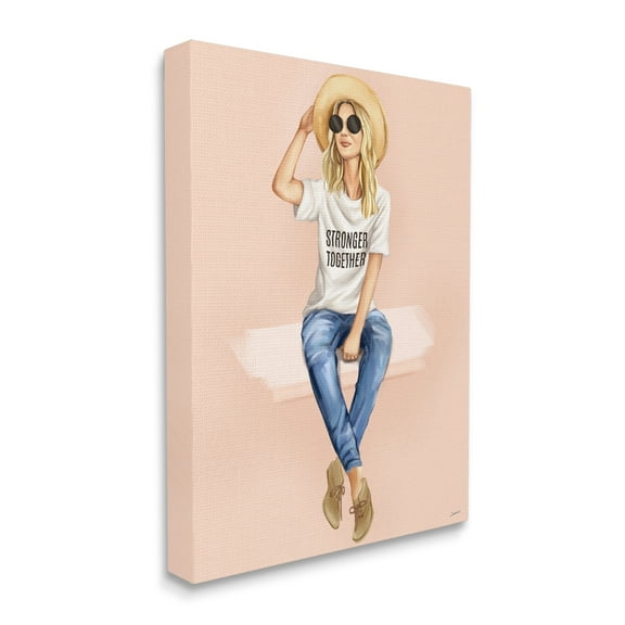 Stupell Industries Stronger Together Phrase Relaxed Fashion Female Beauty & Fashion Painting Gallery Wrapped Canvas Art Print Wall Art, 16 x 20