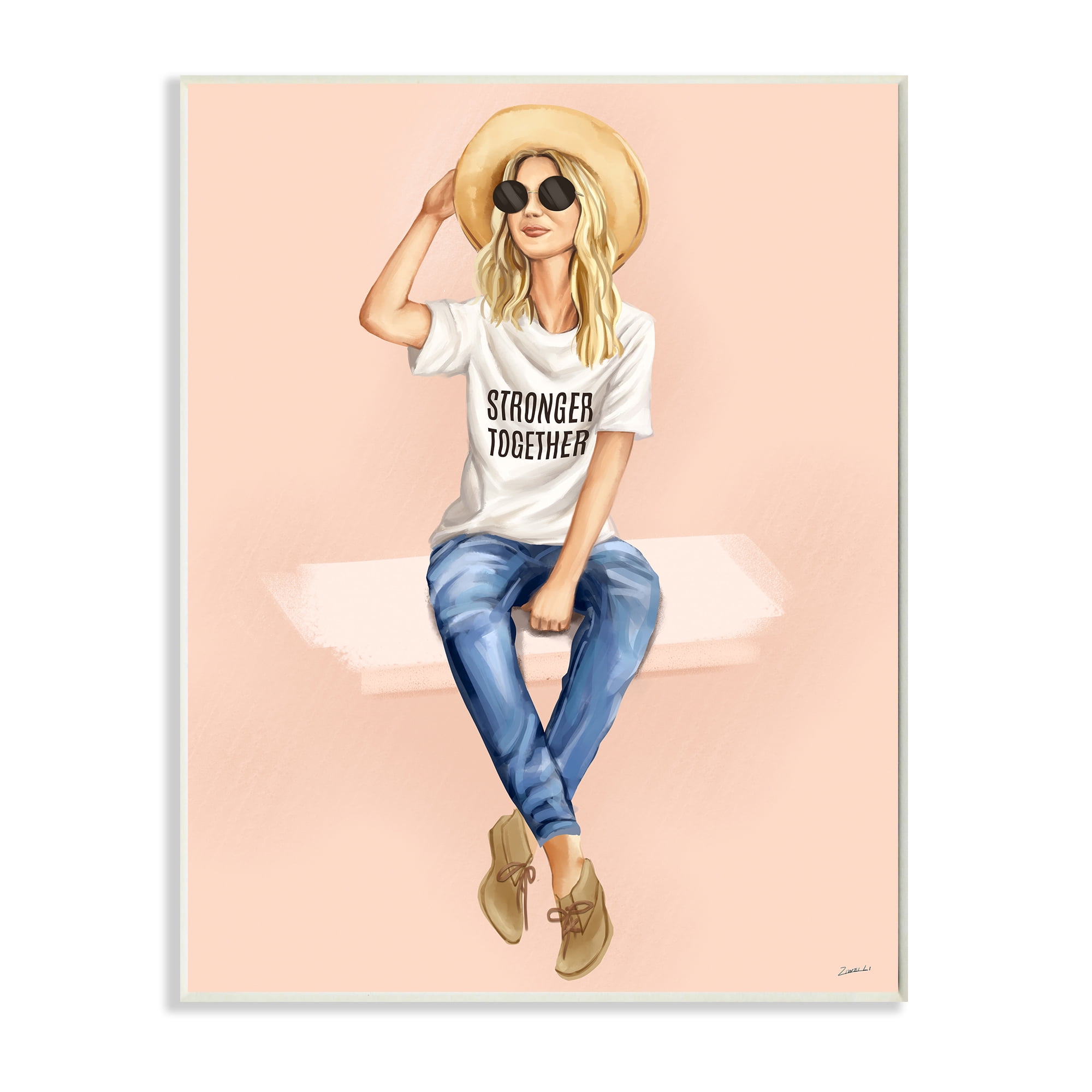 Stupell Industries Stronger Together Phrase Relaxed Fashion Female Beauty & Fashion Painting Wall Plaque Art Print Wall Art, 10 x 15