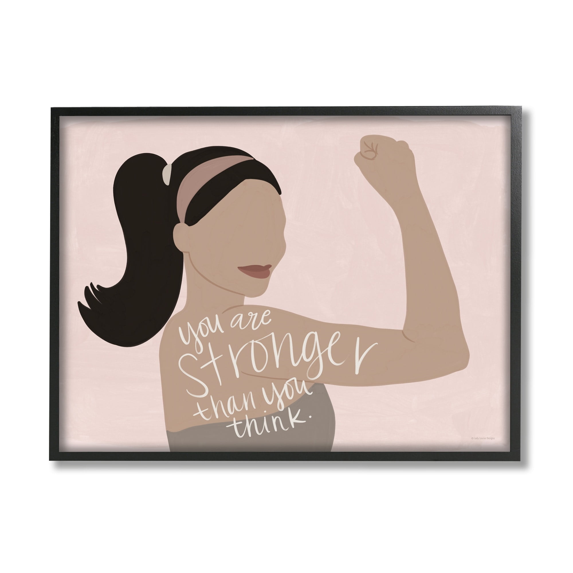Stupell Industries You're Stronger Than You Think Phrase Motivational Woman Graphic Art Black Framed Art Print Wall Art, 30x24, by Lady Louise Designs