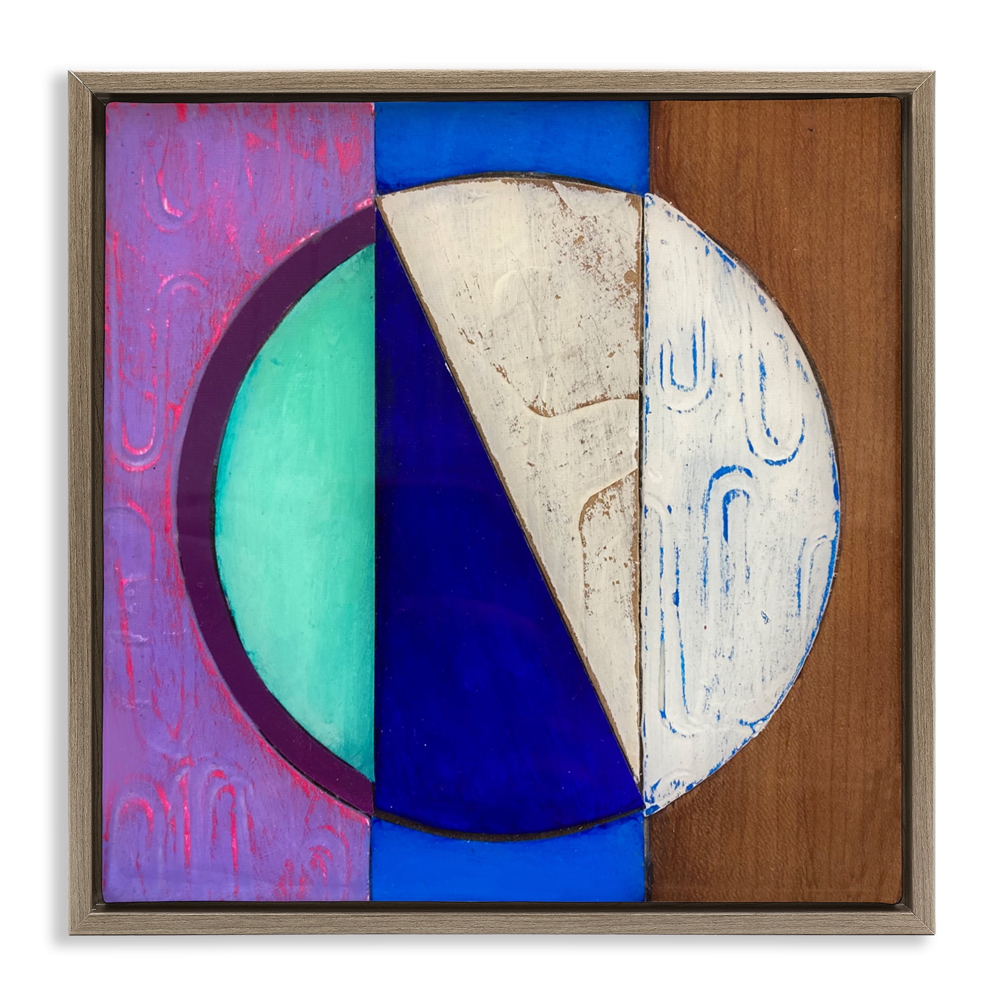 Stupell Industries Structured Blue & Purple Circle Brown Framed Floater Canvas Wall Art, design by Matthew Finger