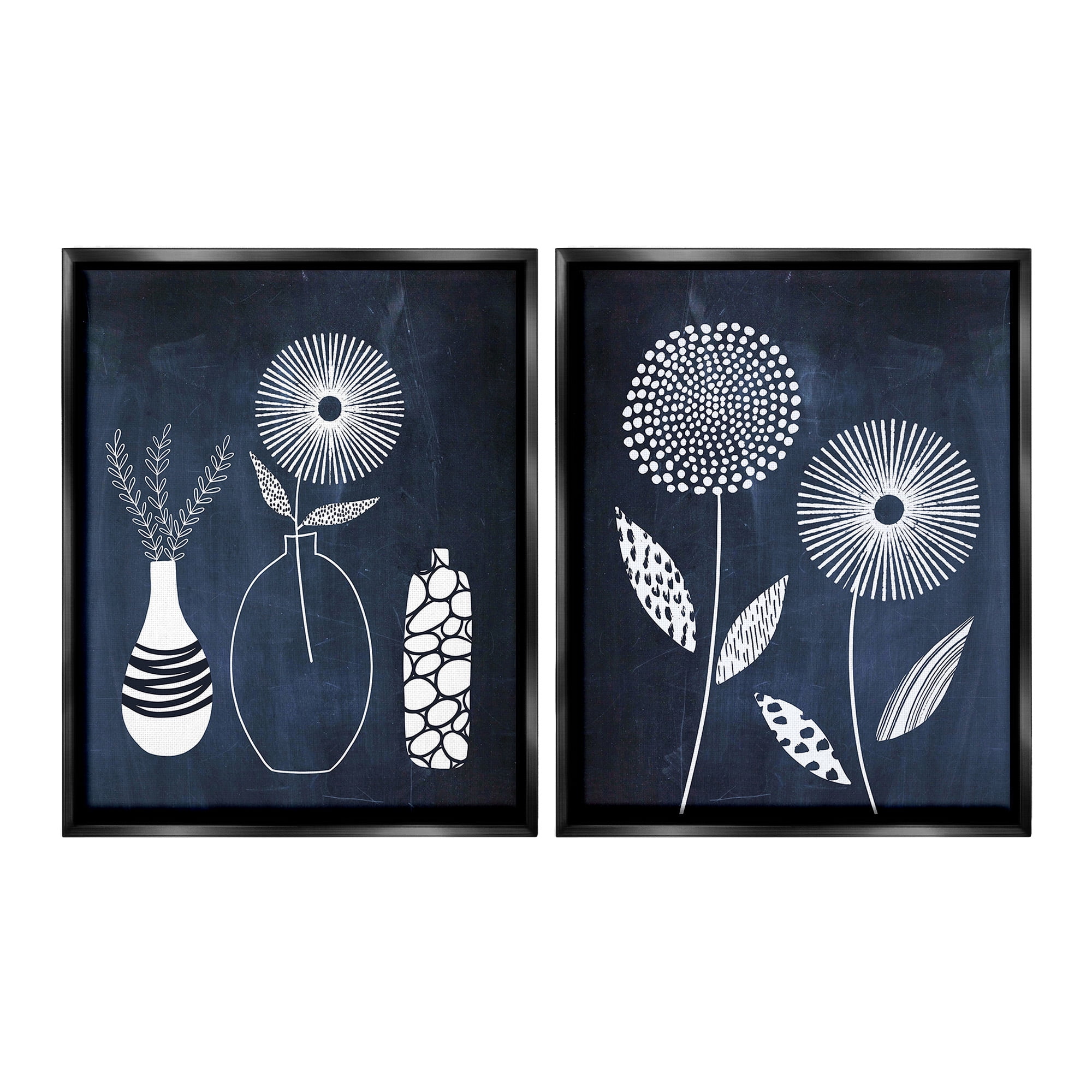 Stupell Industries Structured Flowers on Blue Botanical & Floral Painting Black Floater Framed Canvas Art Print Wall Art, 17 x 21, Set of 2