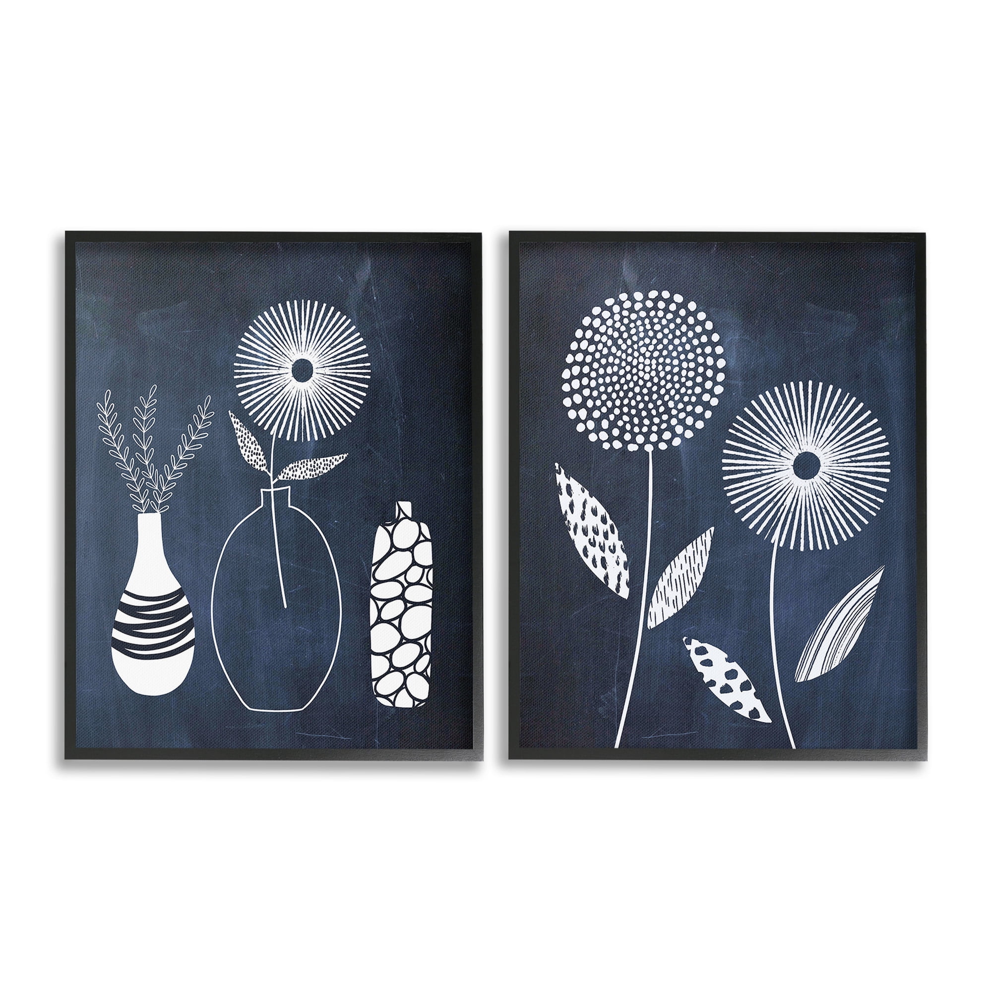 Stupell Industries Structured Flowers on Blue Botanical & Floral Painting Black Framed Art Print Wall Art, 11 x 14, Set of 2