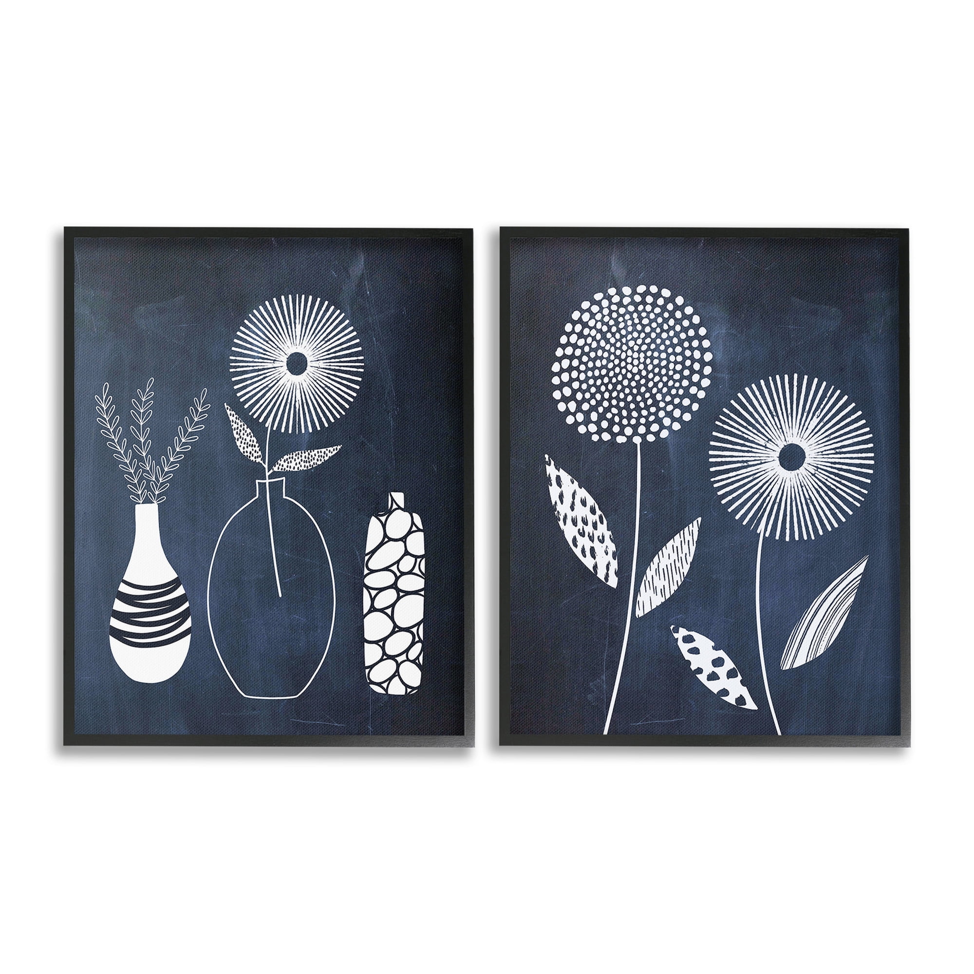 Stupell Industries Structured Flowers on Blue Botanical & Floral Painting Black Framed Art Print Wall Art, 16 x 20, Set of 2