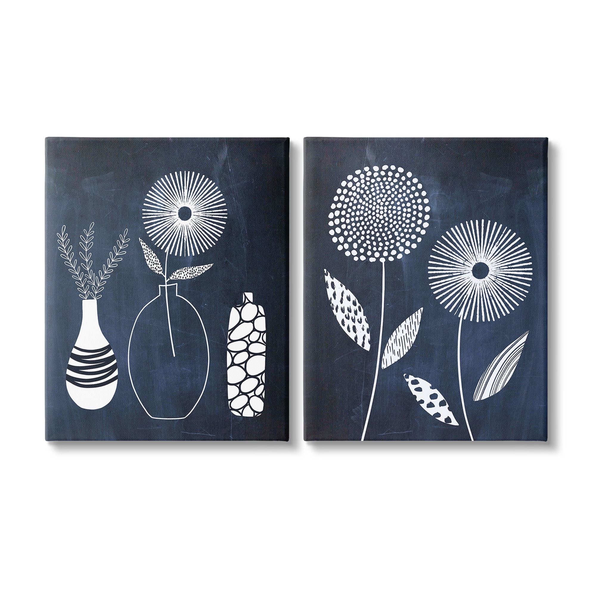 Stupell Industries Structured Flowers on Blue Botanical & Floral Painting Gallery Wrapped Canvas Art Print Wall Art, 24 x 30, Set of 2